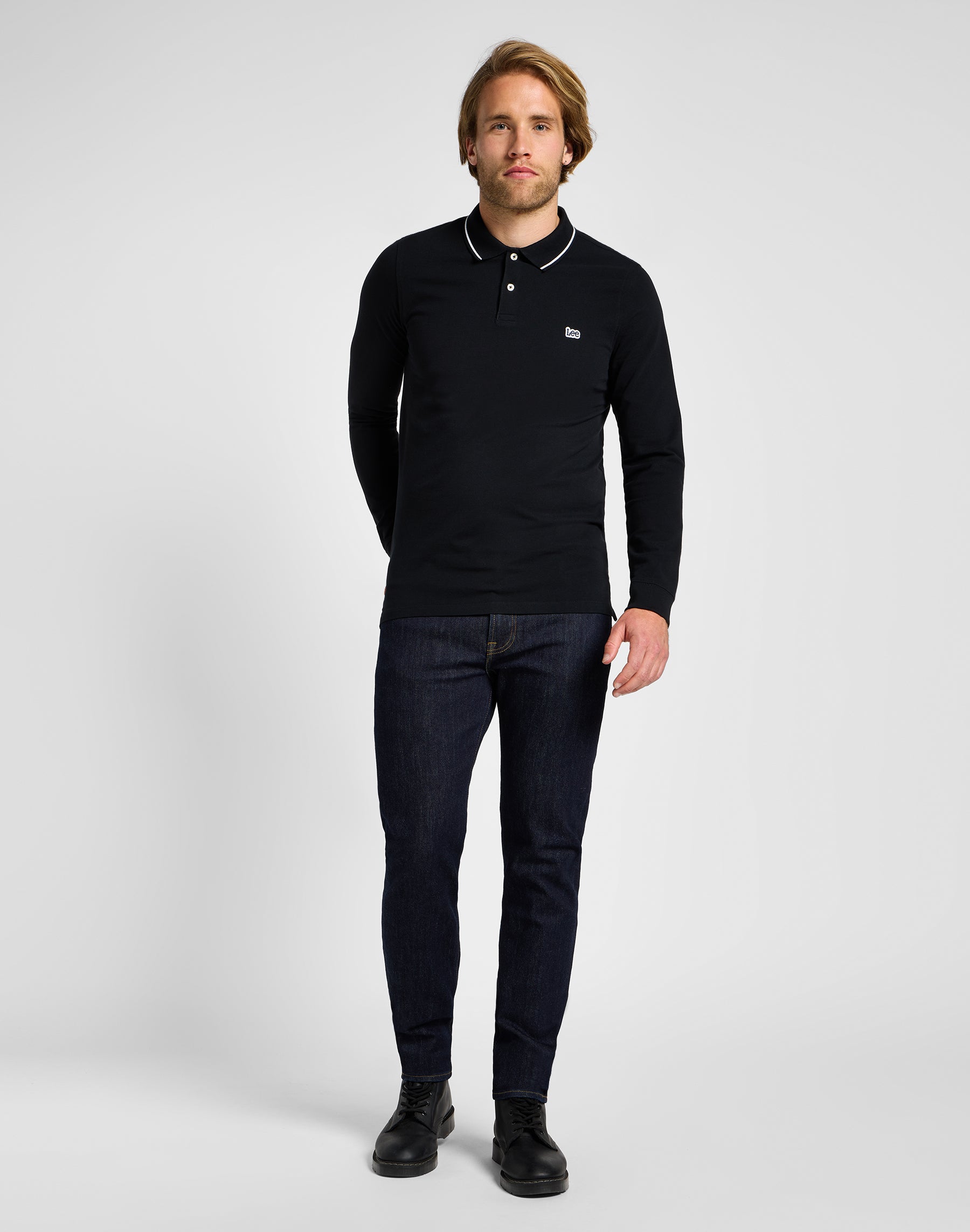 Long sleeve pique polo in Black Black T-Shirts Lee