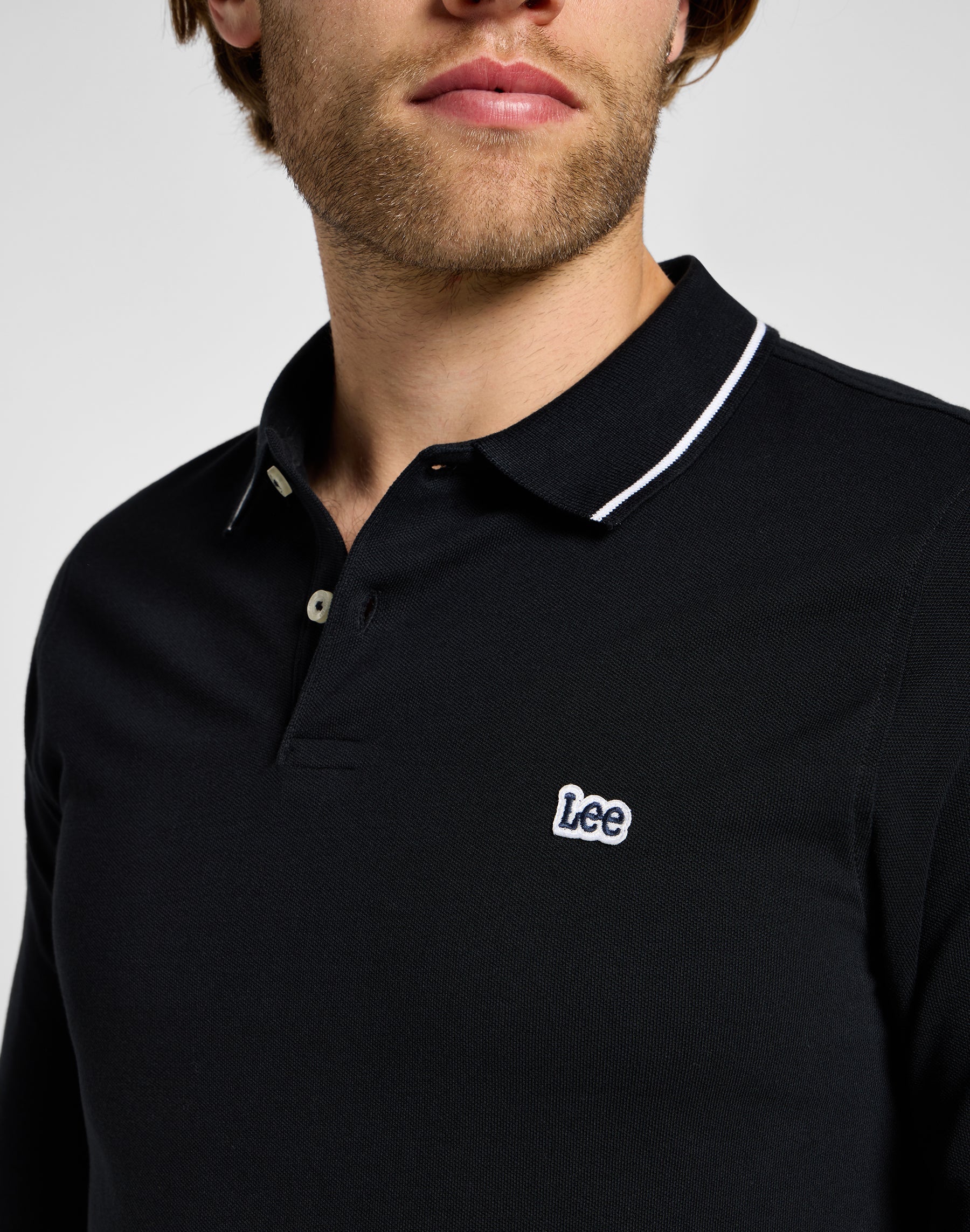 Long sleeve pique polo in Black Black T-Shirts Lee