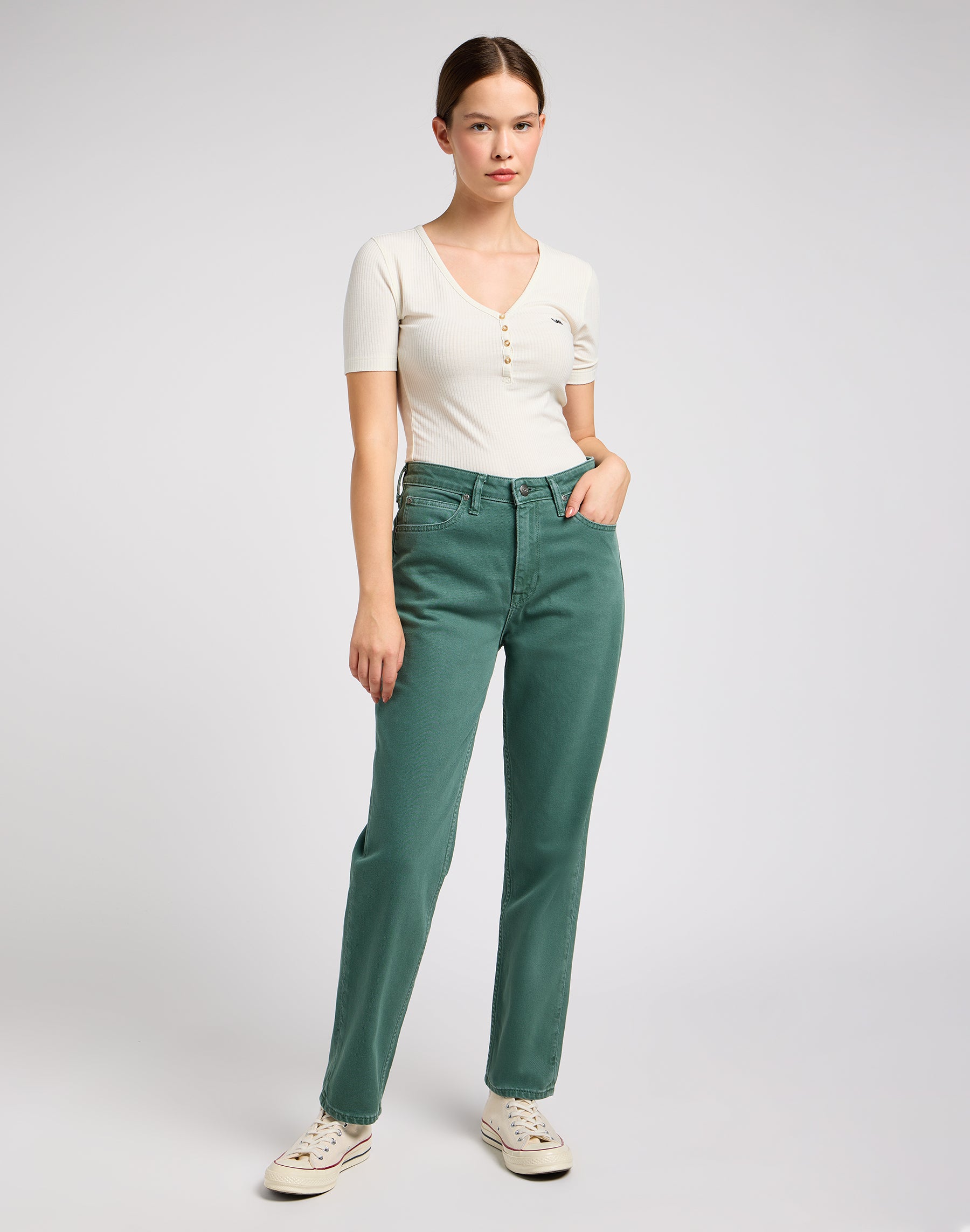 Carol in Evergreen pants Lee