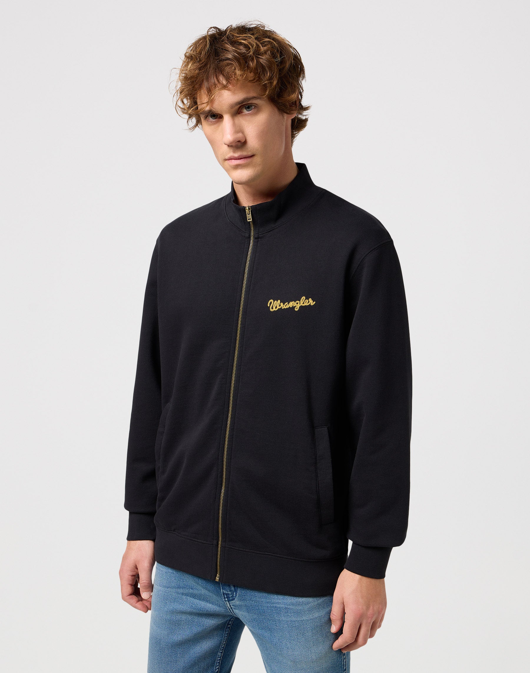 Funnel Neck Zip in Black Sweat Jackets Wrangler