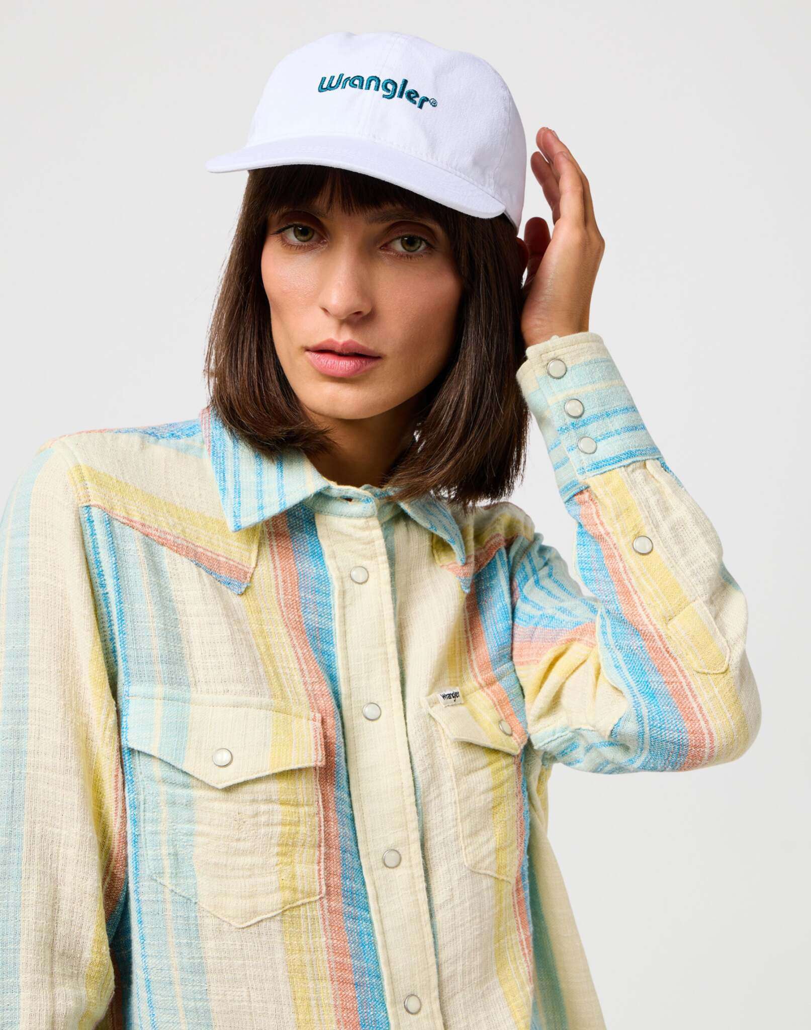 Washed Logo Cap in White Caps Wrangler