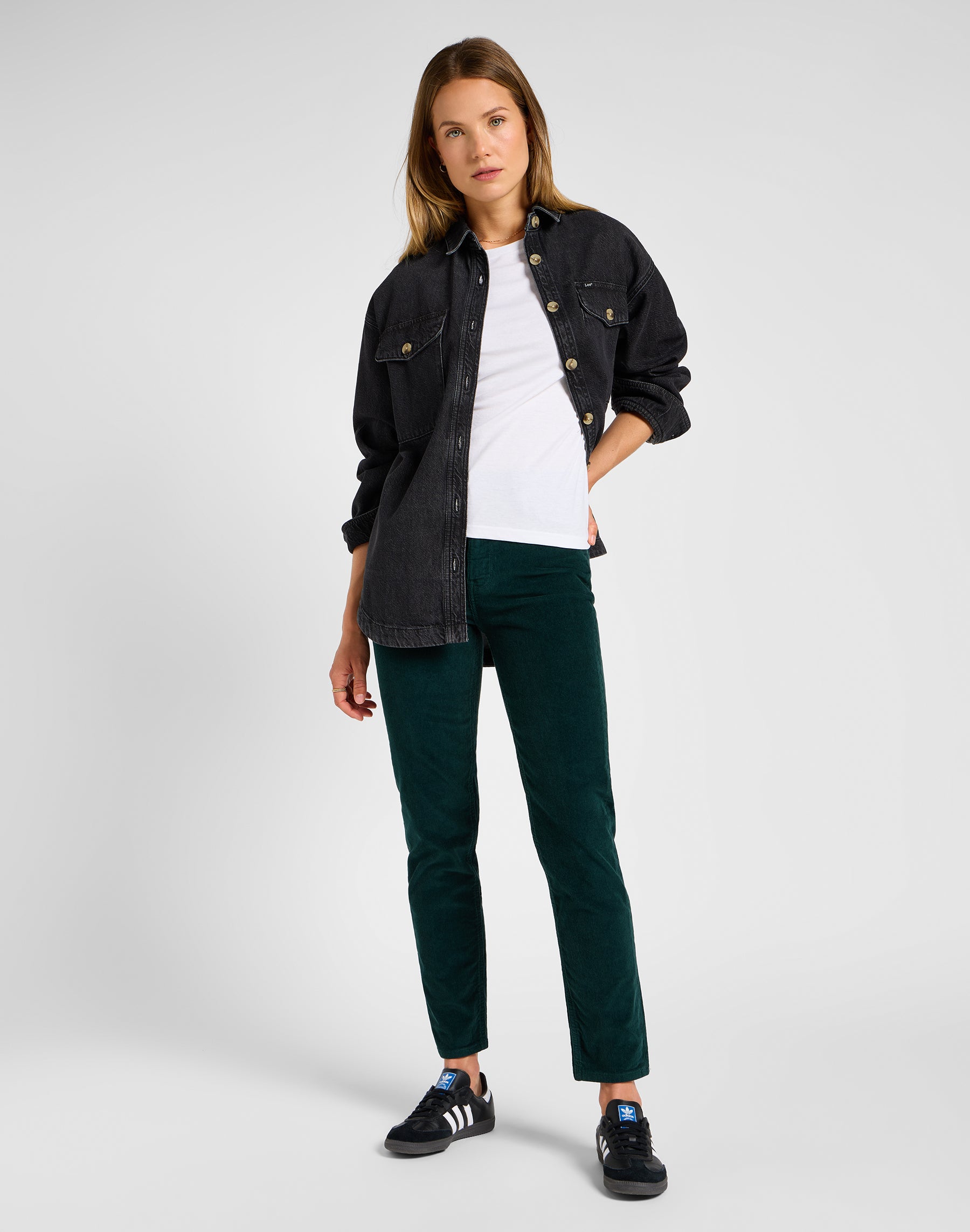 Carol in gunmetal pants Lee