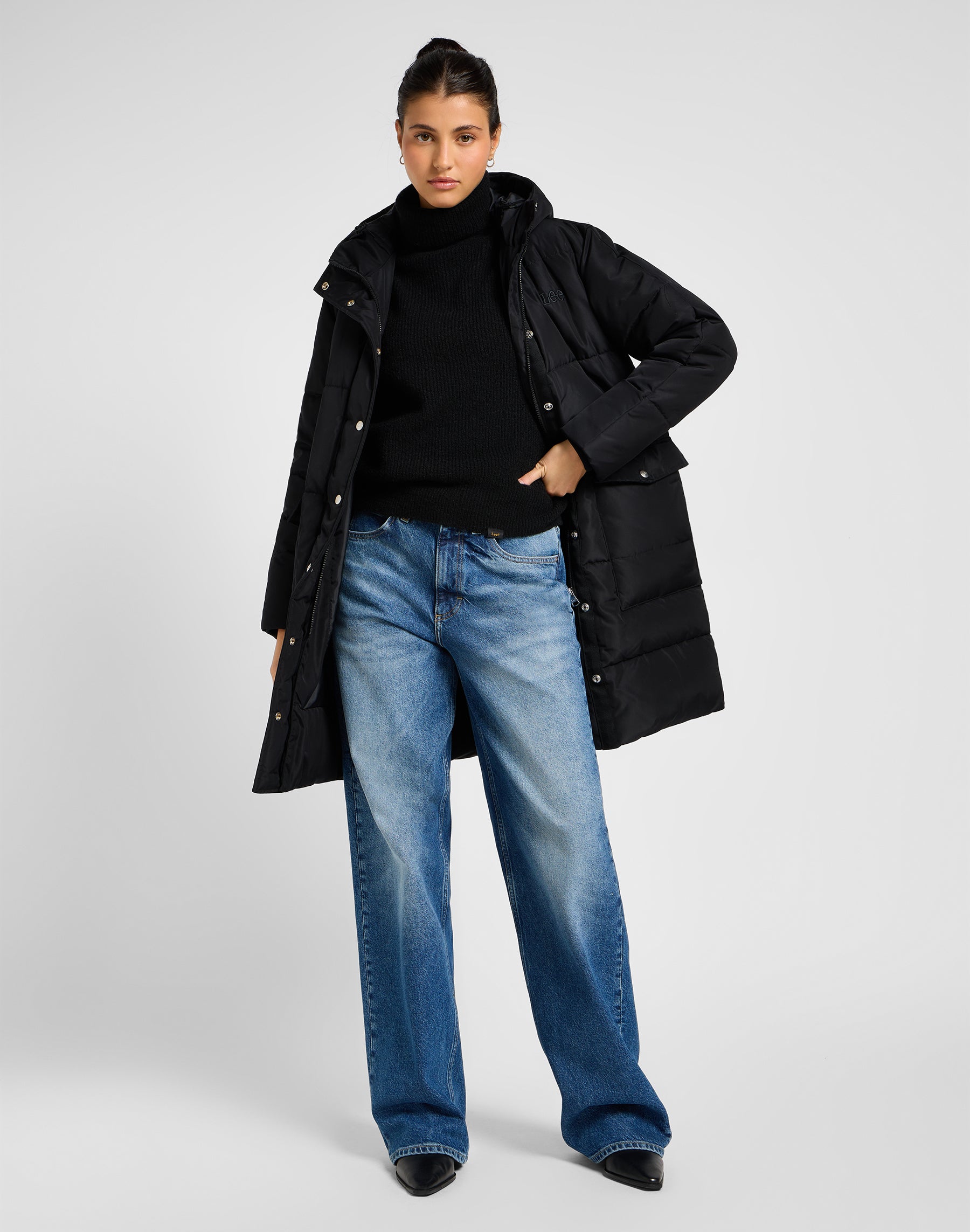 Long Puffer Jacket in Unionall Black Jackets Lee