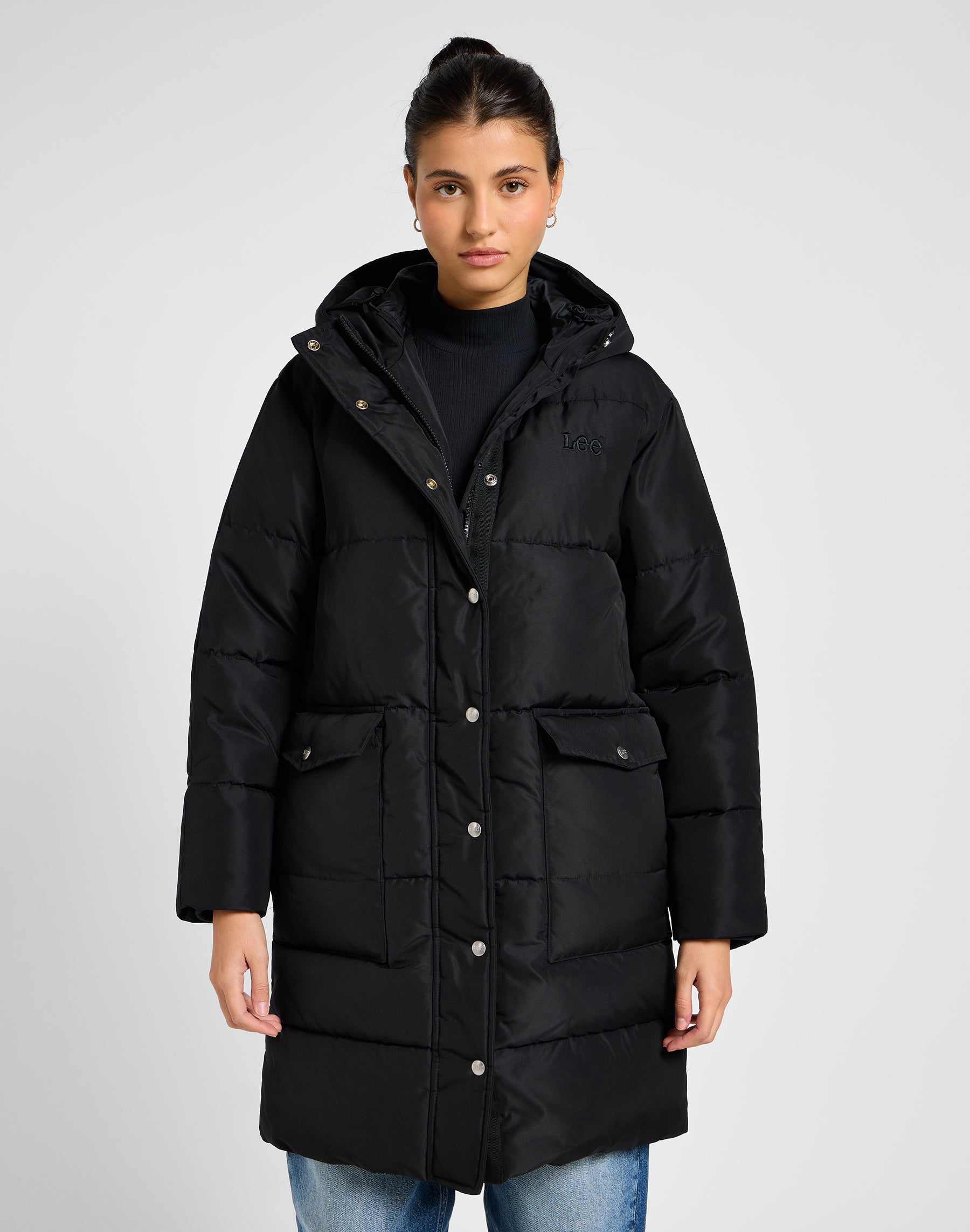 Long Puffer Jacket in Unionall Black Jackets Lee