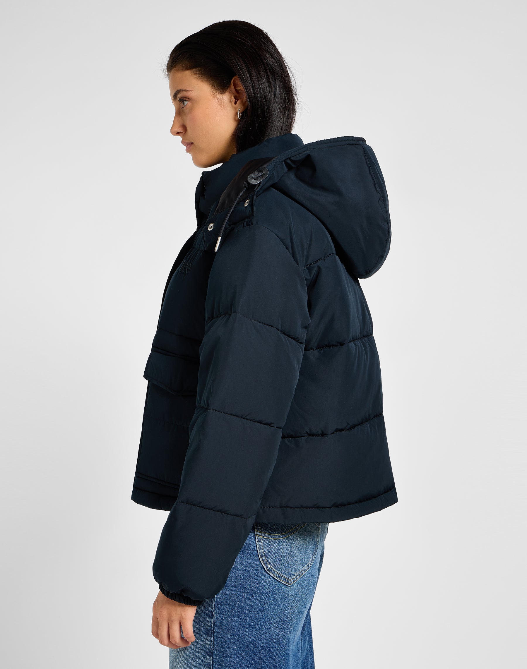 Hooded Short Puffer in Unionall Black Jackets Lee