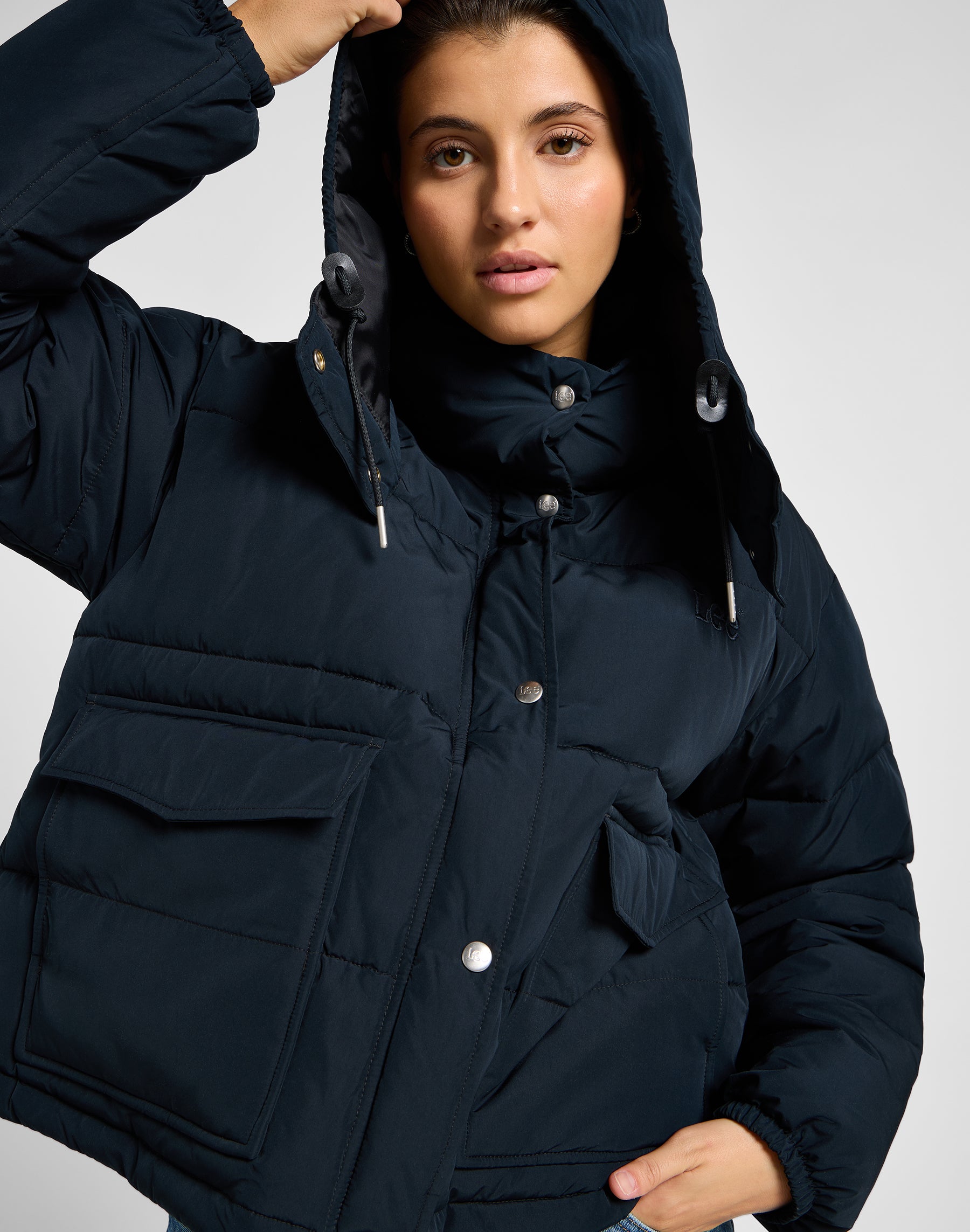 Hooded Short Puffer in Unionall Black Jackets Lee