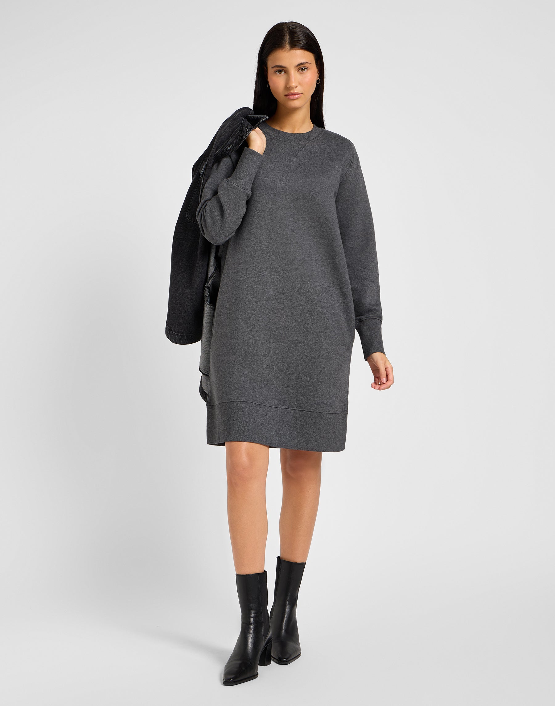 Raglan Sweatshirt Dress in Charcoal Heather Dresses Lee