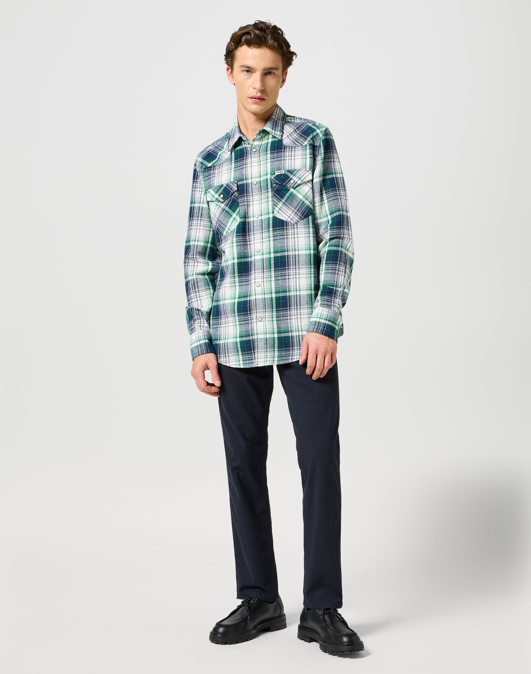 Western Shirt in Green Blue Shirts Wrangler