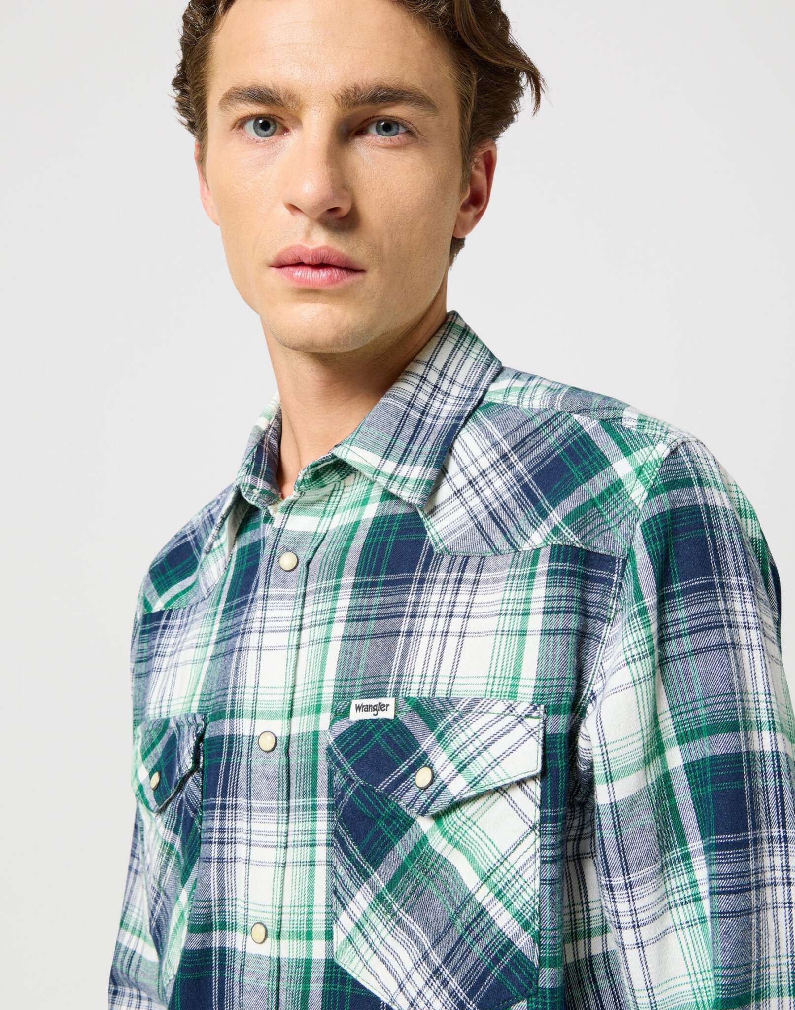 Western Shirt in Green Blue Shirts Wrangler