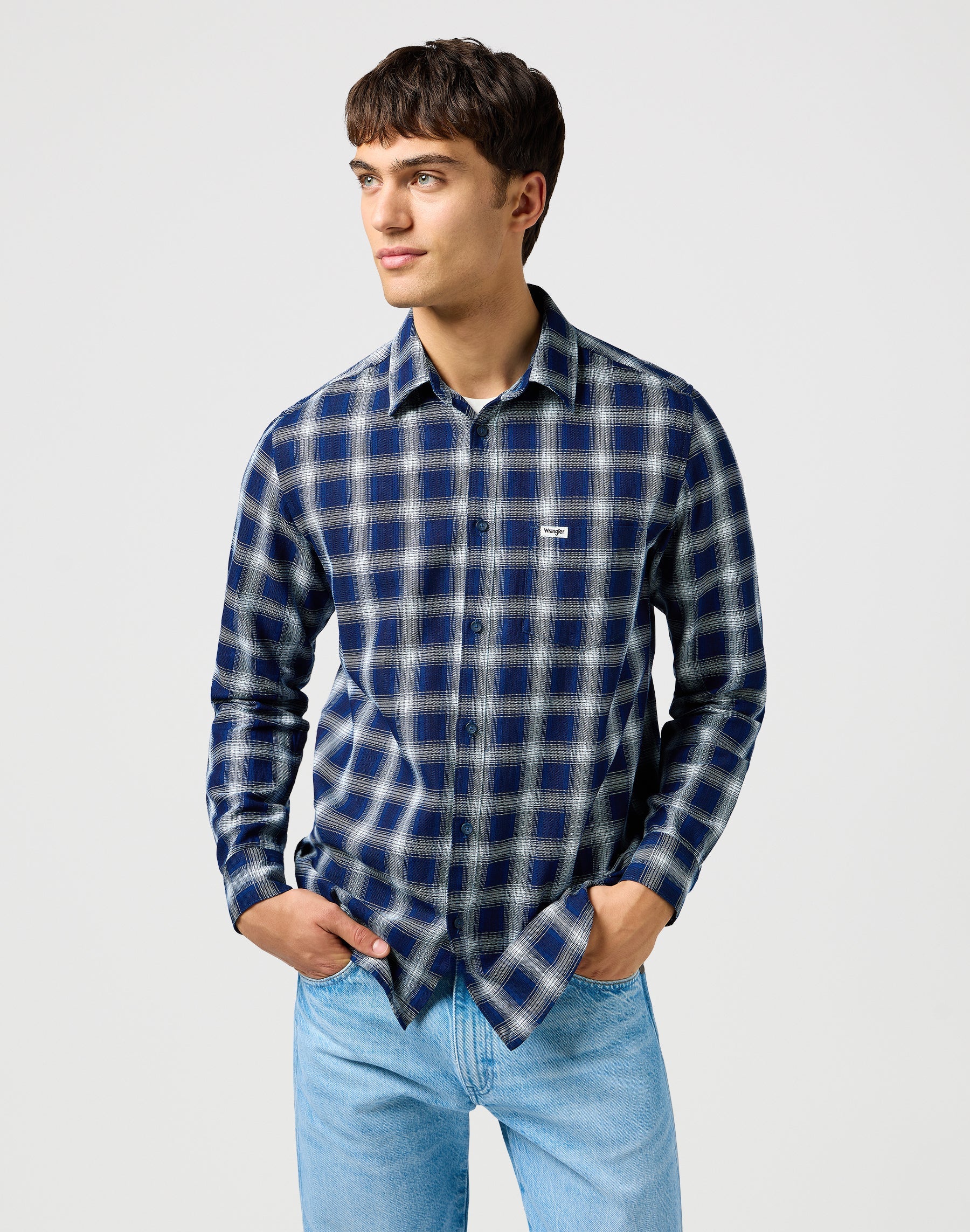 1 Pkt Shirt in Indigo Plaid Shirts Wrangler