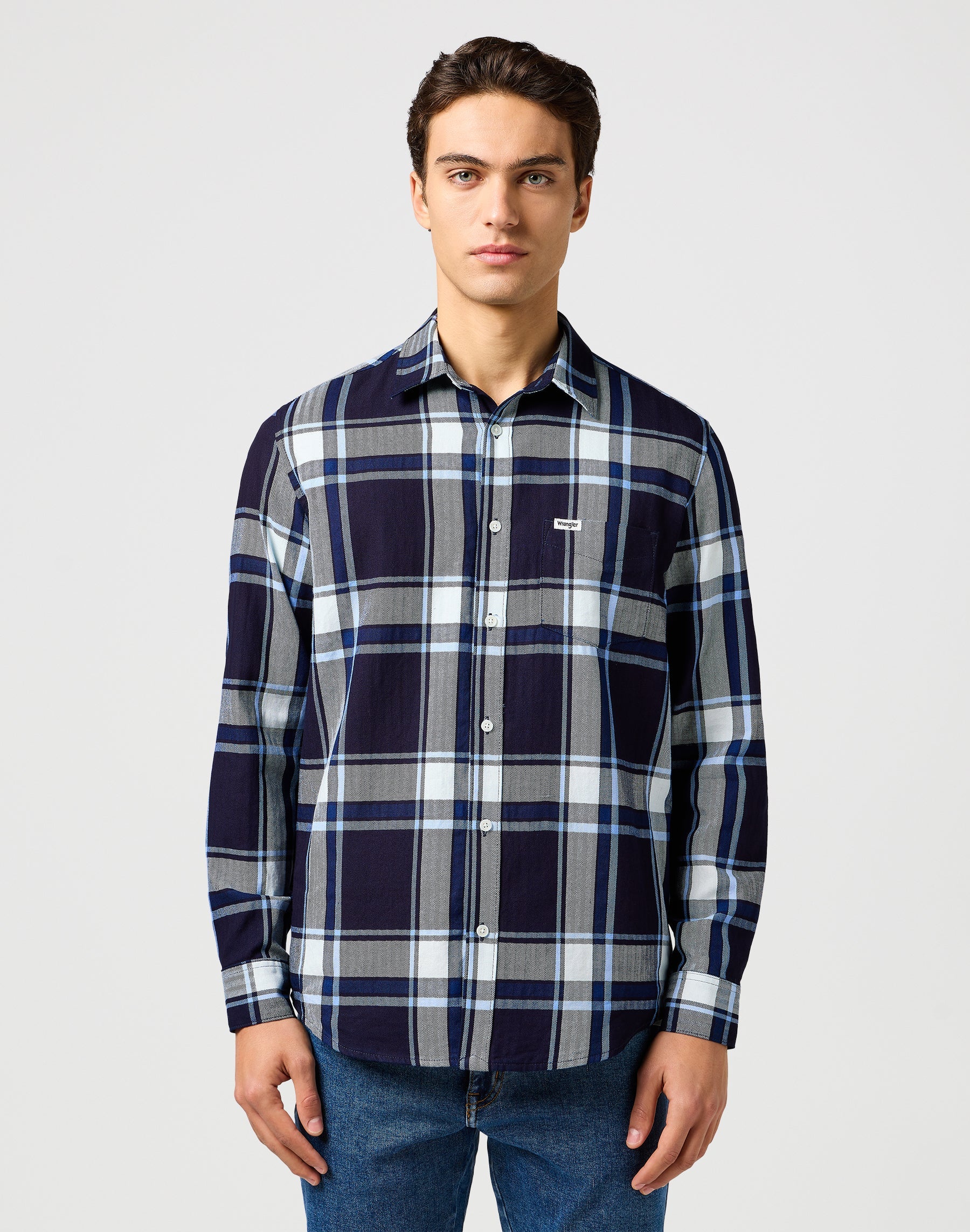 1 Pkt Shirt in Large Indigo Plaid Shirts Wrangler