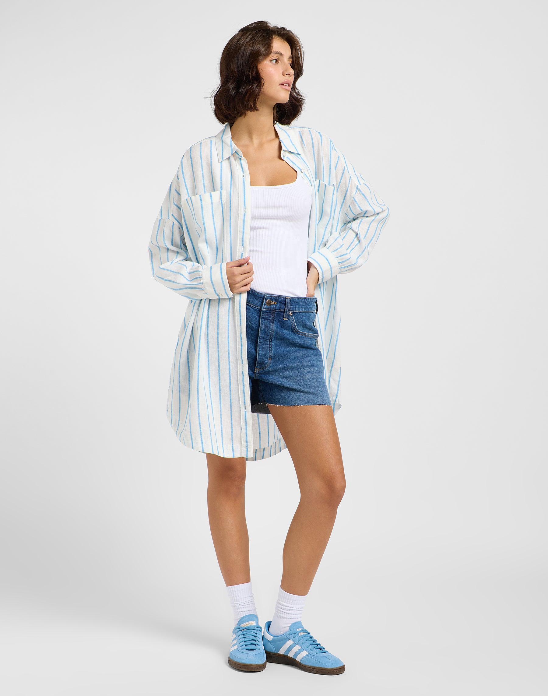 Relaxed Shirt Dress in Stream Blue Stripe Dresses Lee