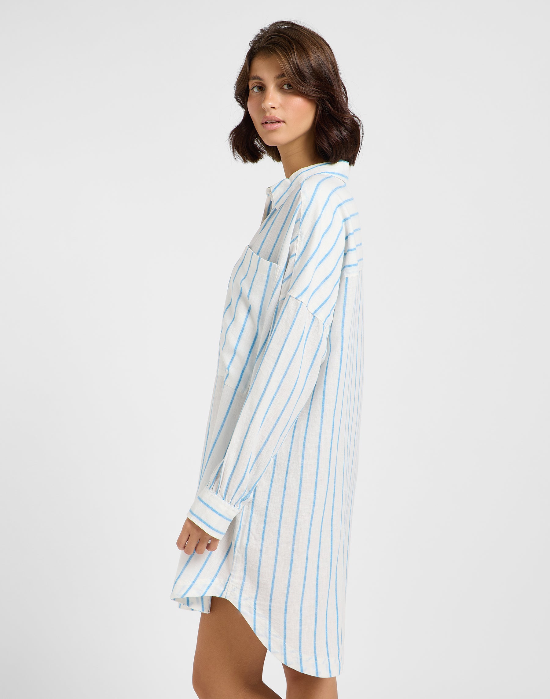 Relaxed Shirt Dress in Stream Blue Stripe Dresses Lee