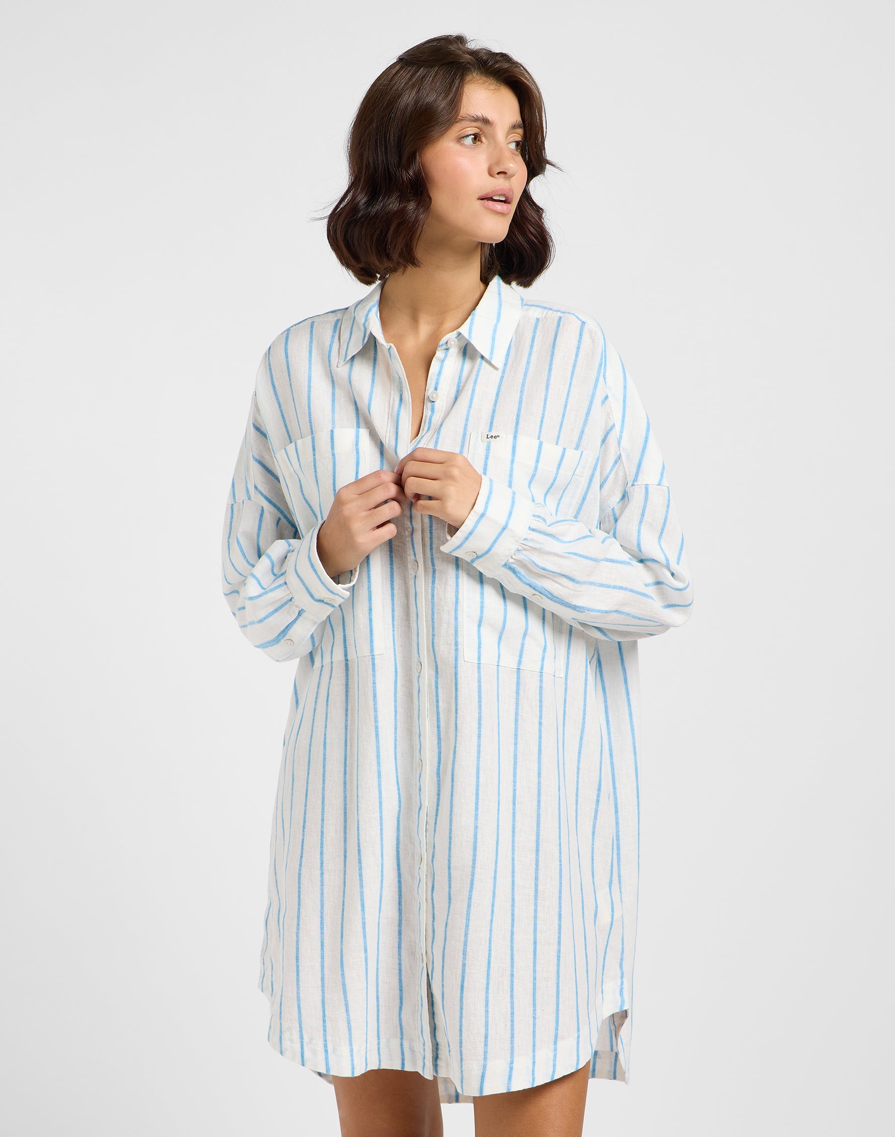 Relaxed Shirt Dress in Stream Blue Stripe Dresses Lee