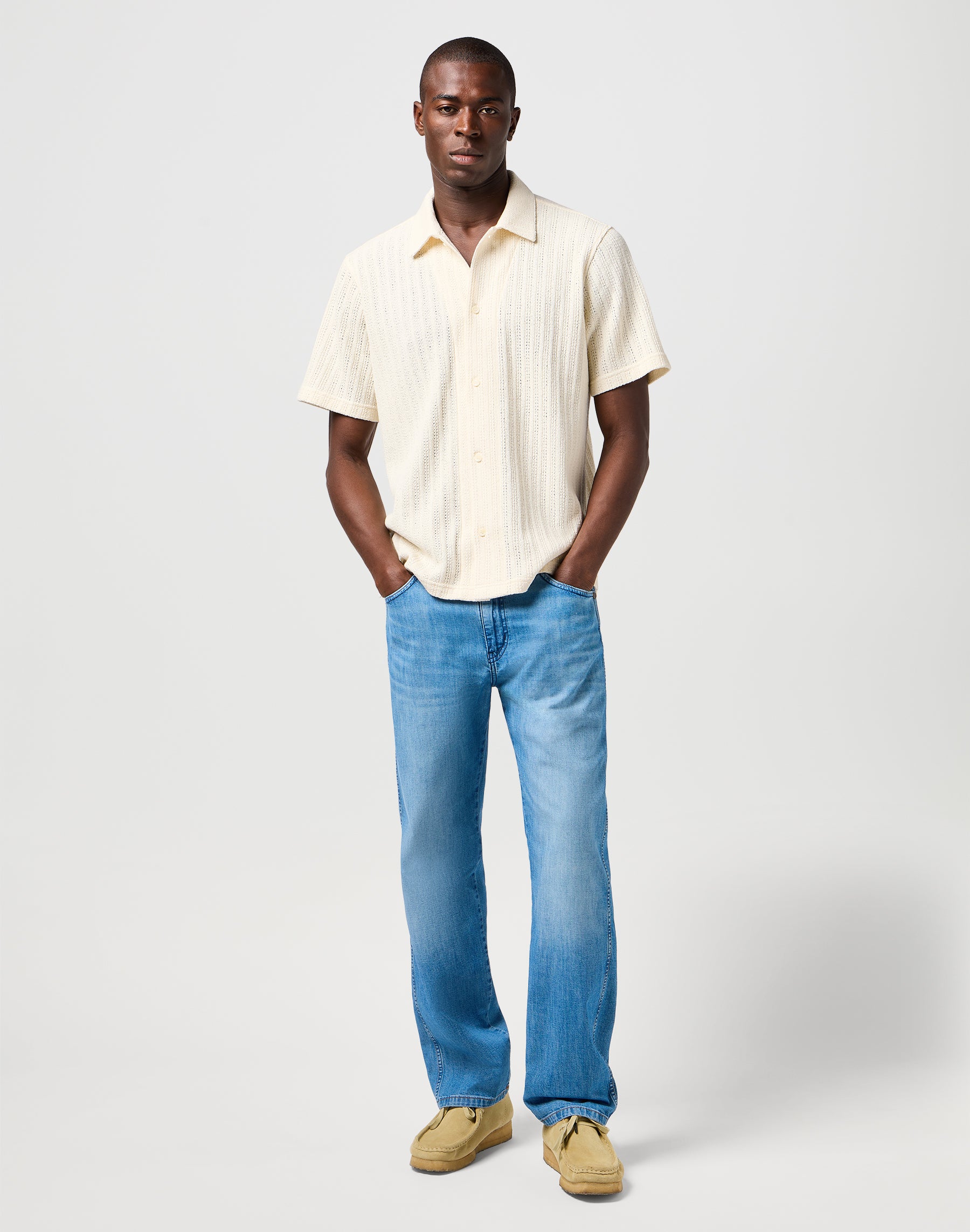 Ss Knit Shirt in Natural Shirts Wrangler