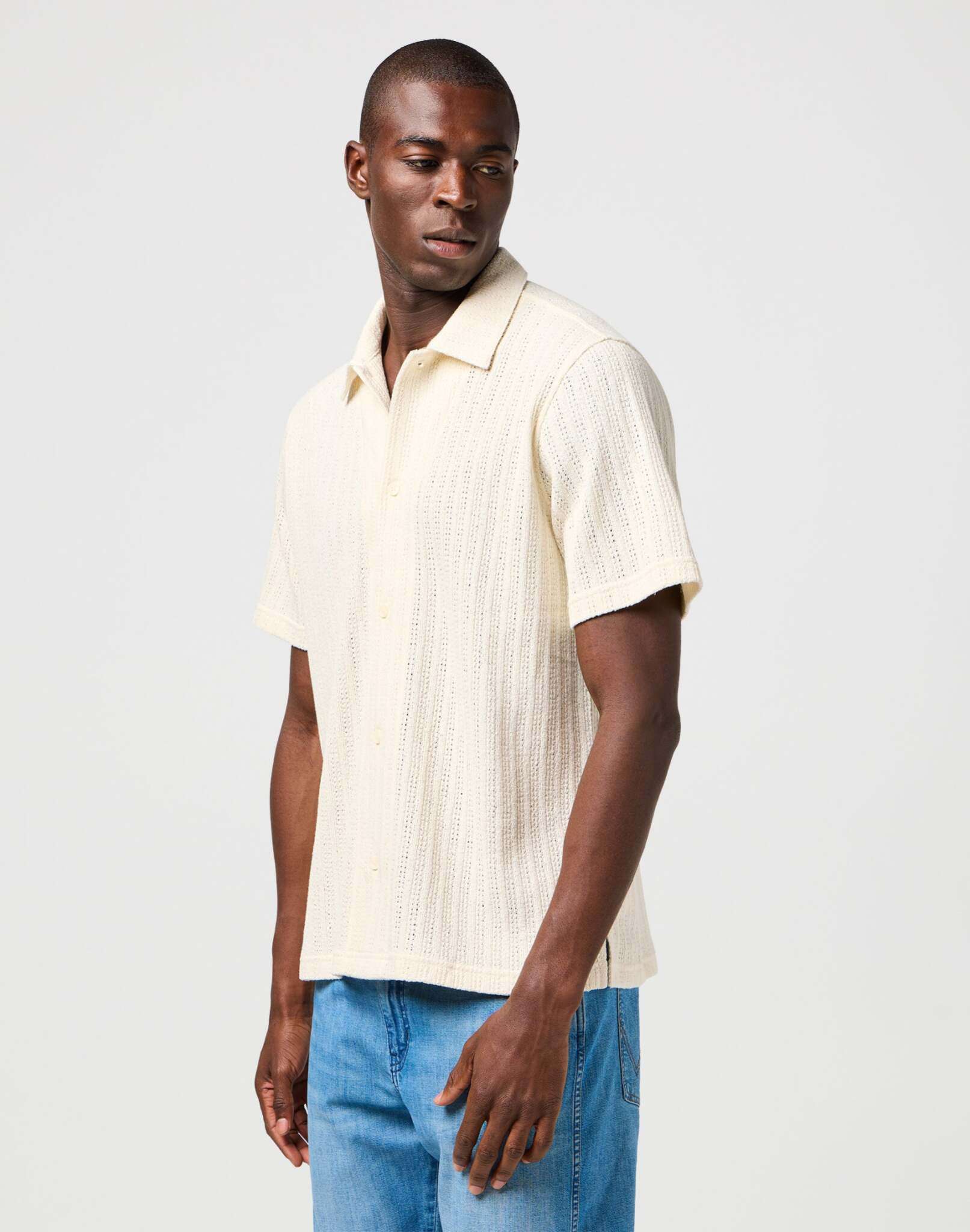 Ss Knit Shirt in Natural Shirts Wrangler