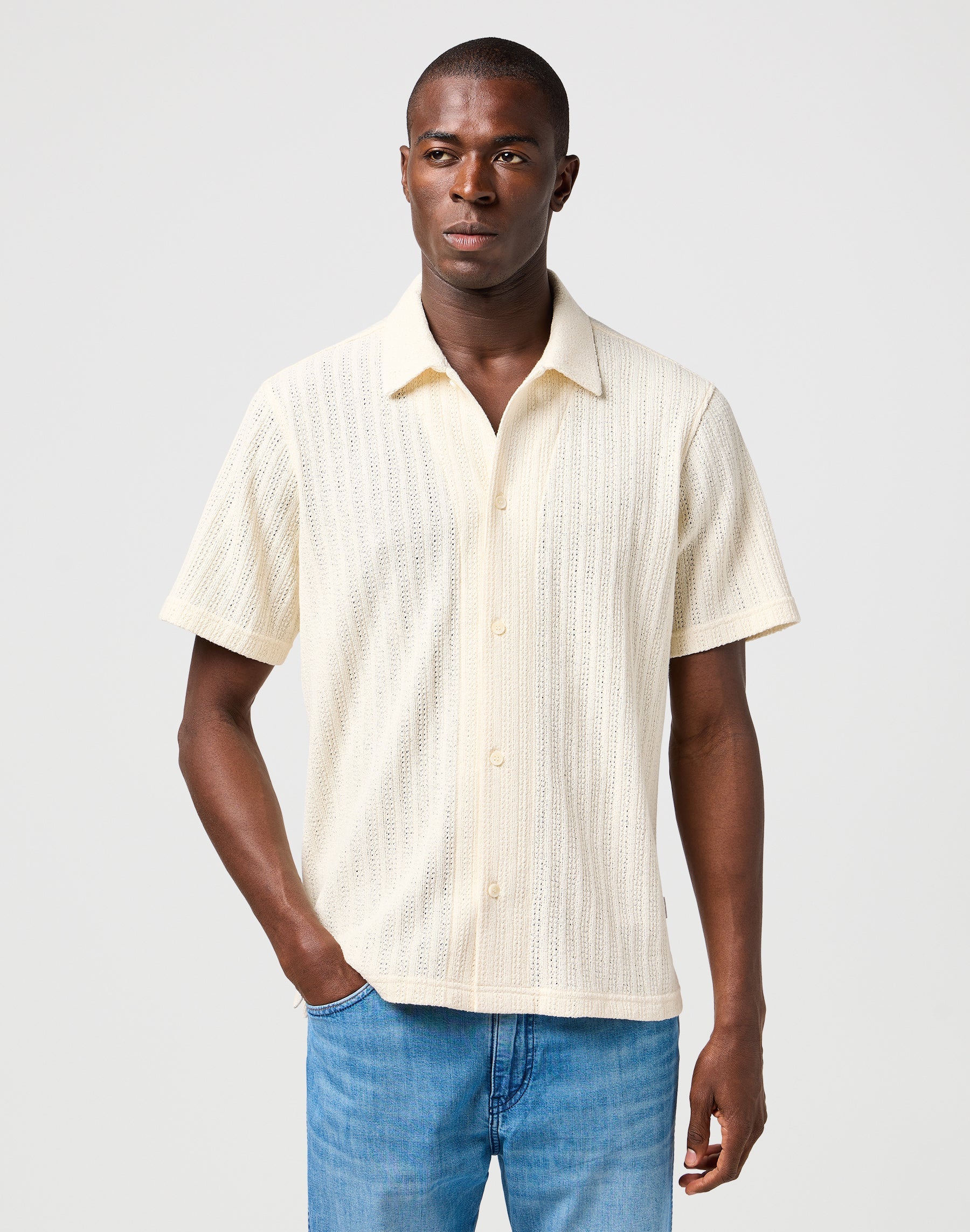 Ss Knit Shirt in Natural Shirts Wrangler