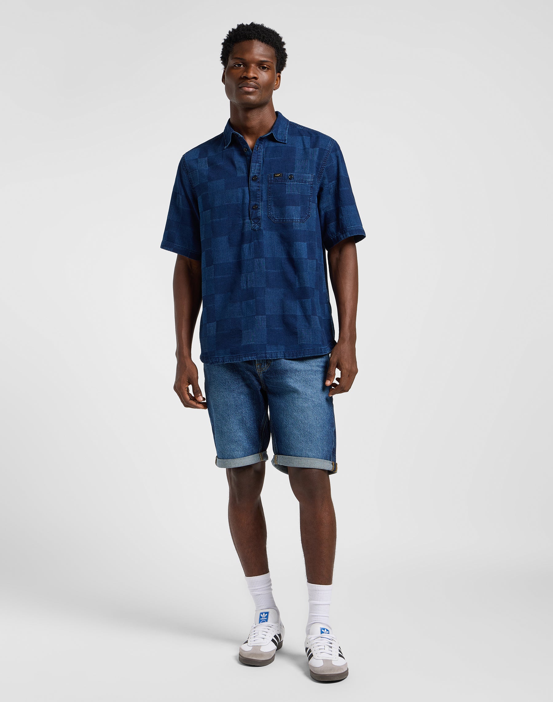 Popover Shirt Ss in Indigo Patchwork Dobby Shirts Lee