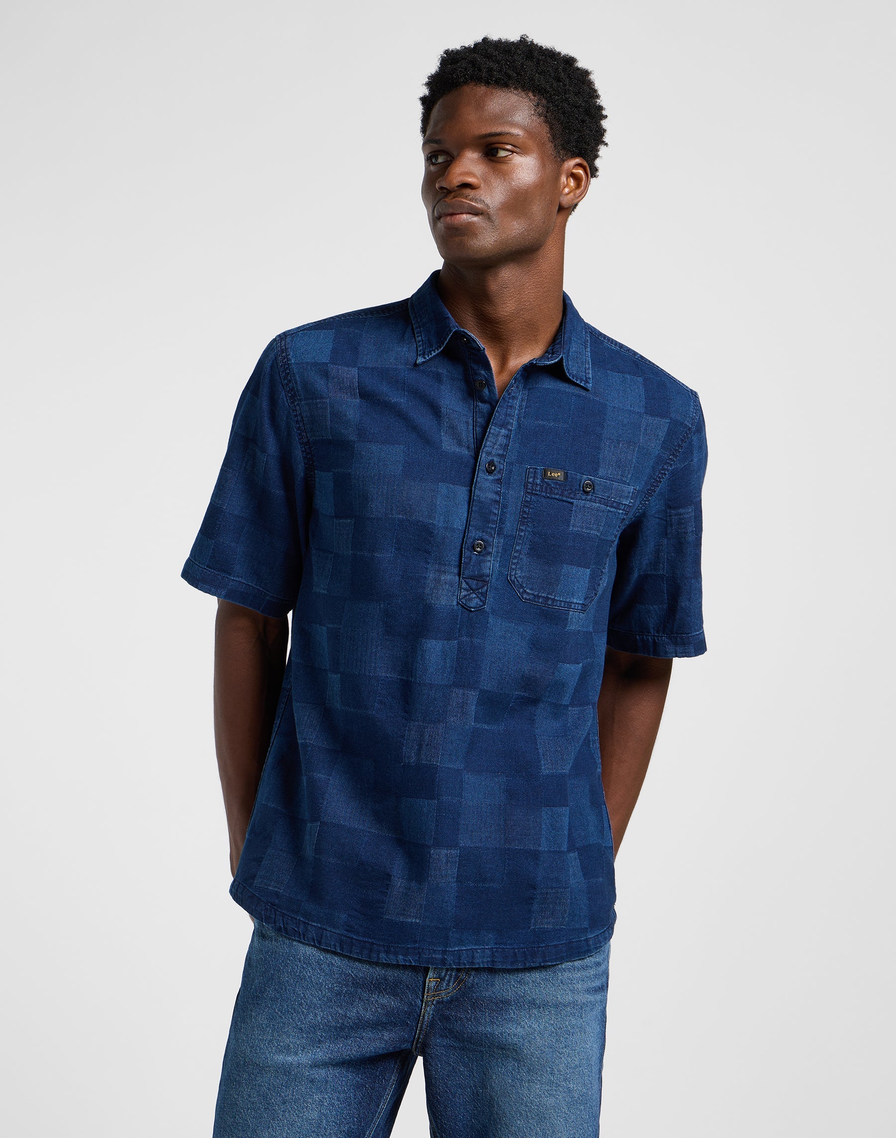 Popover Shirt Ss in Indigo Patchwork Dobby Shirts Lee