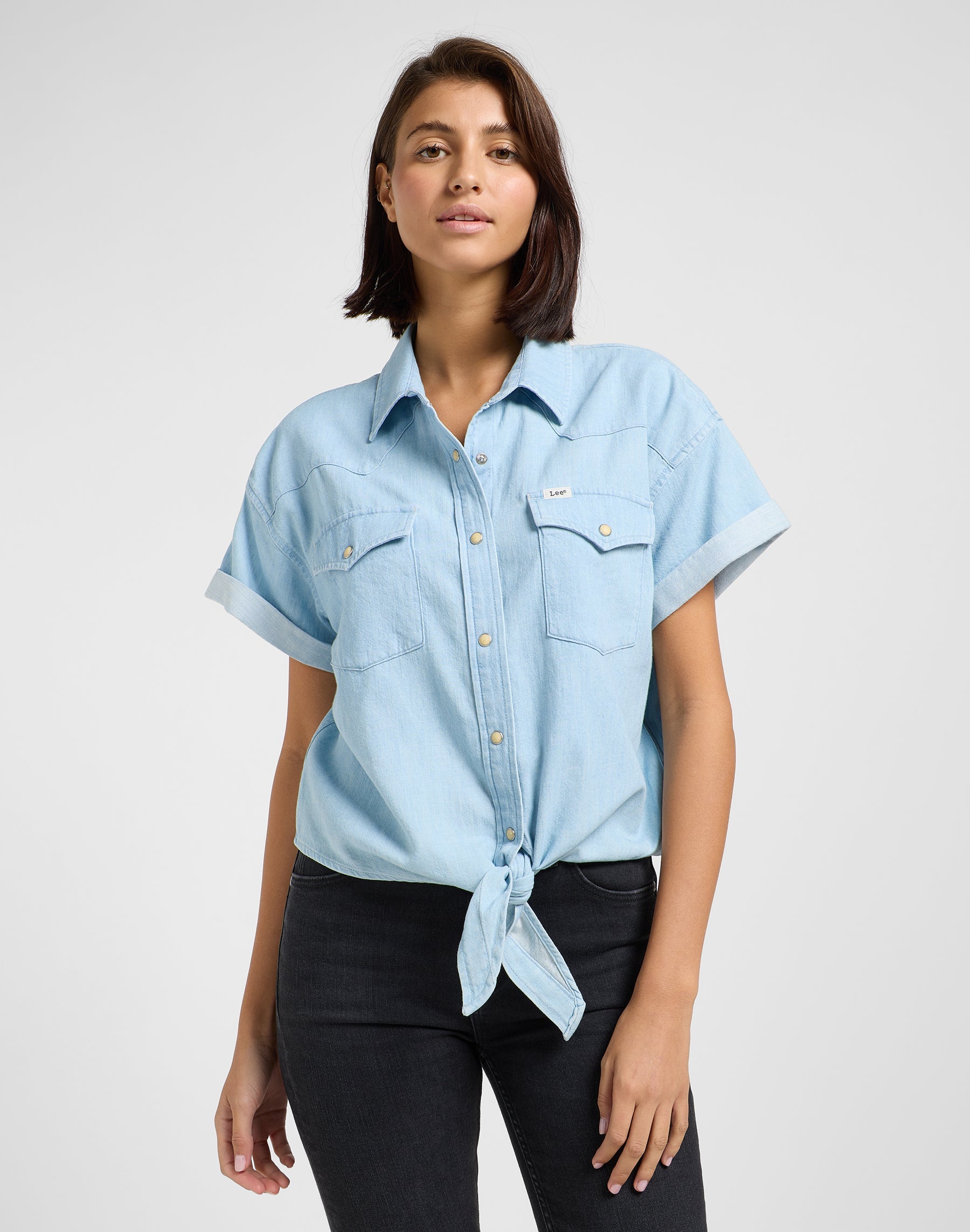 Crop Tied Western Shirt in Light Mood Shirts Lee