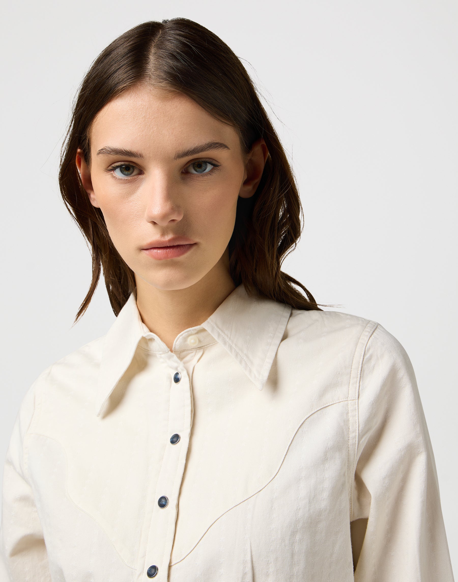 Femme Peplum Shirt in Pinstar White Shirts Wrangler