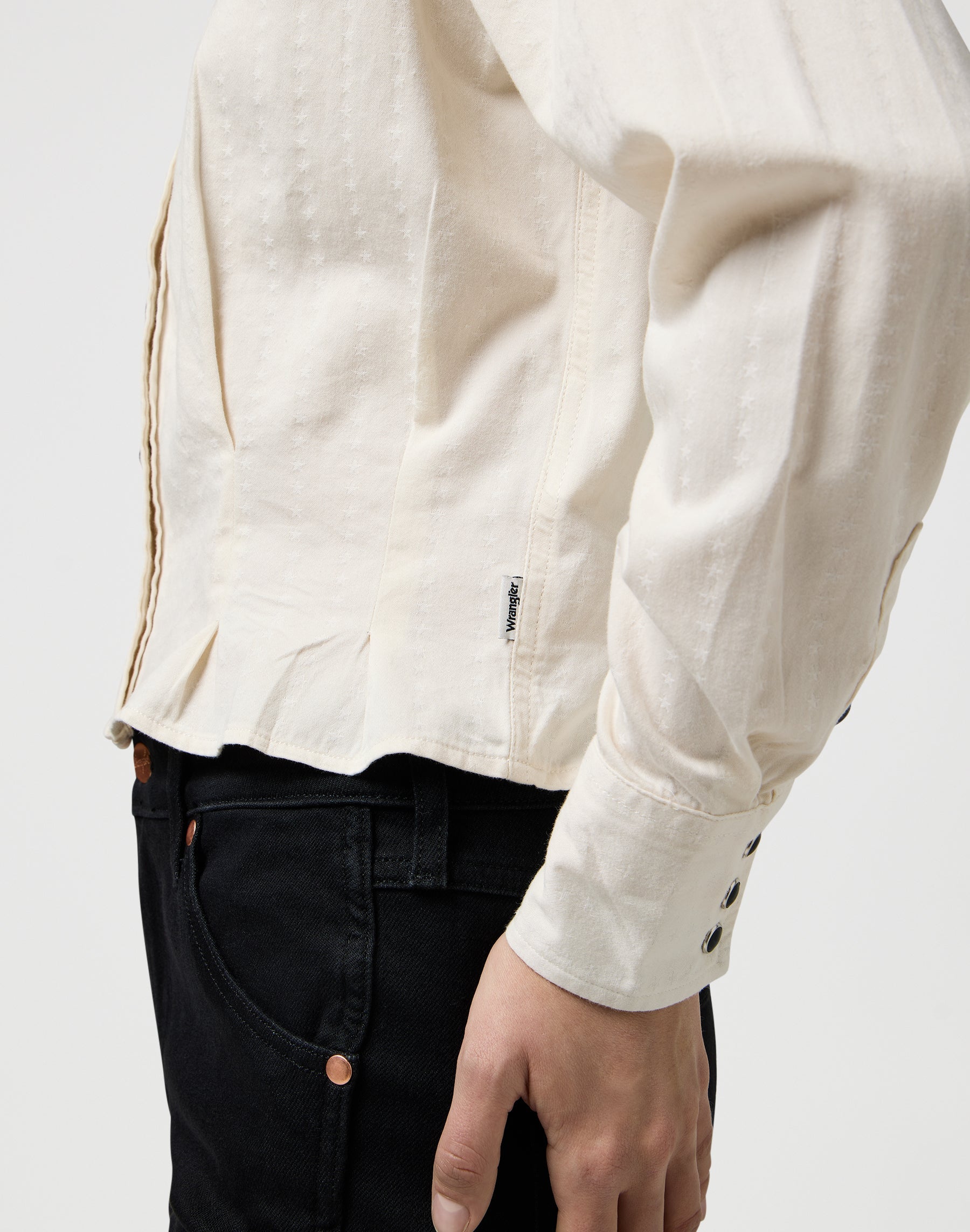 Femme Peplum Shirt in Pinstar White Shirts Wrangler