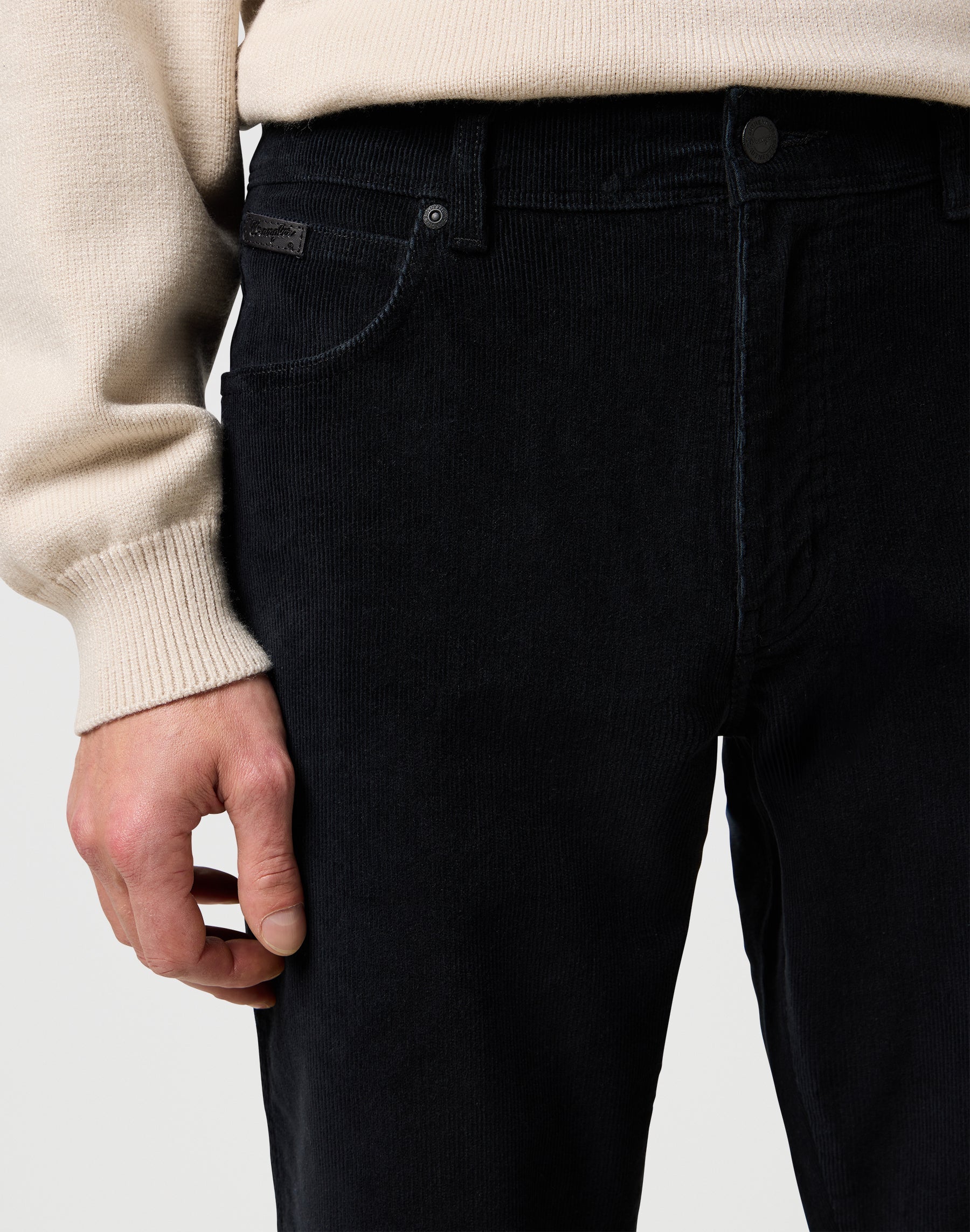 Texas in Black pants Wrangler