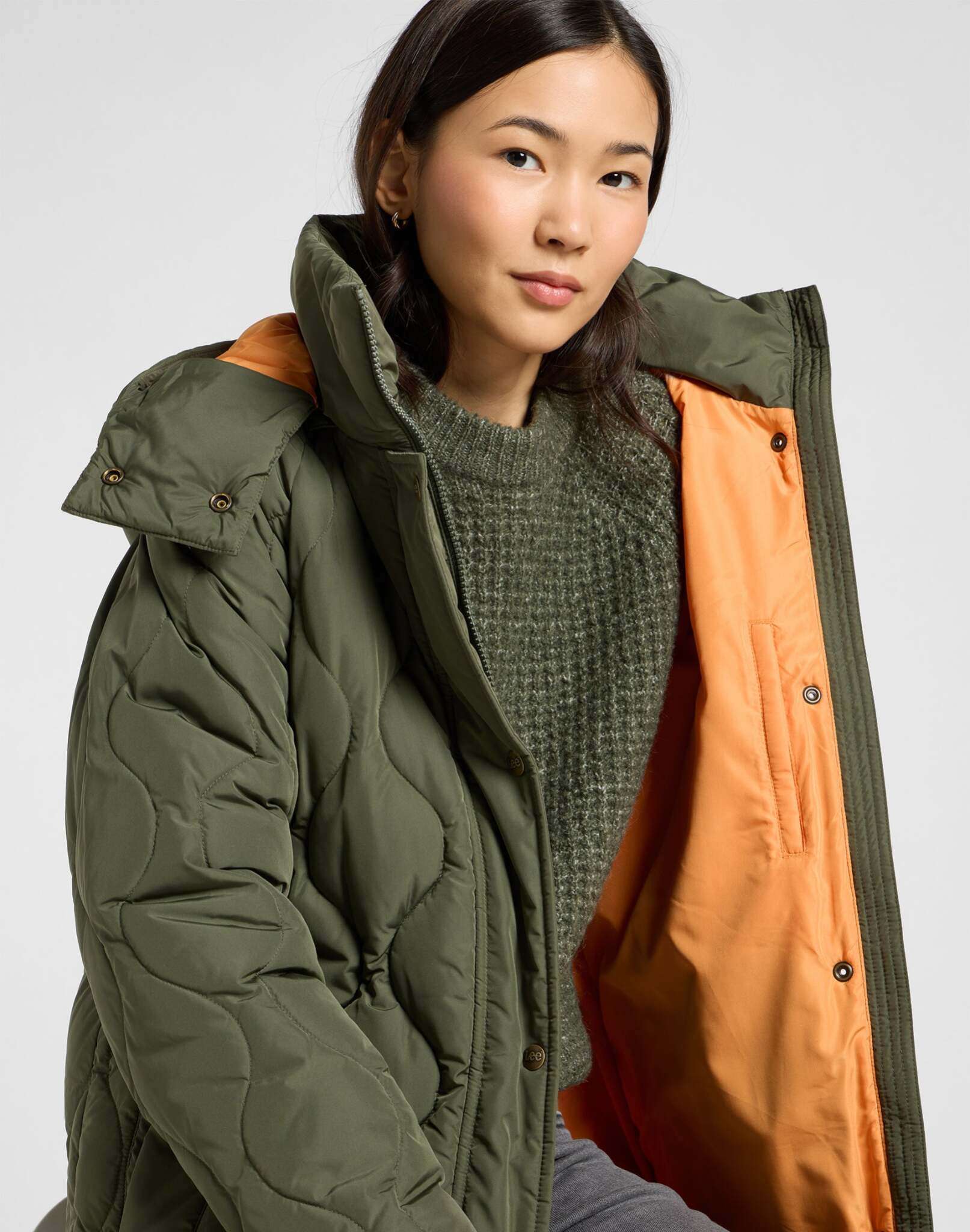 Long Puffer in Oak Moss Jackets Lee
