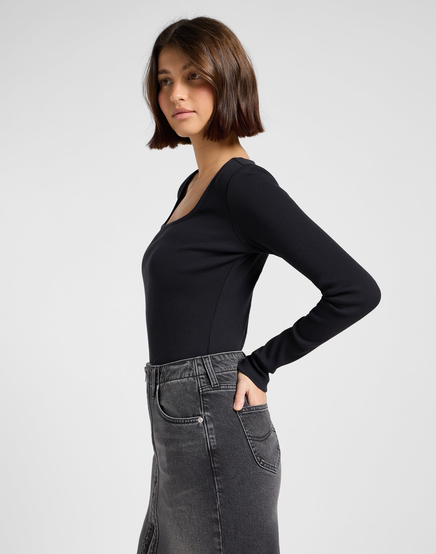 Ls Square Neck in Black T-Shirts Lee