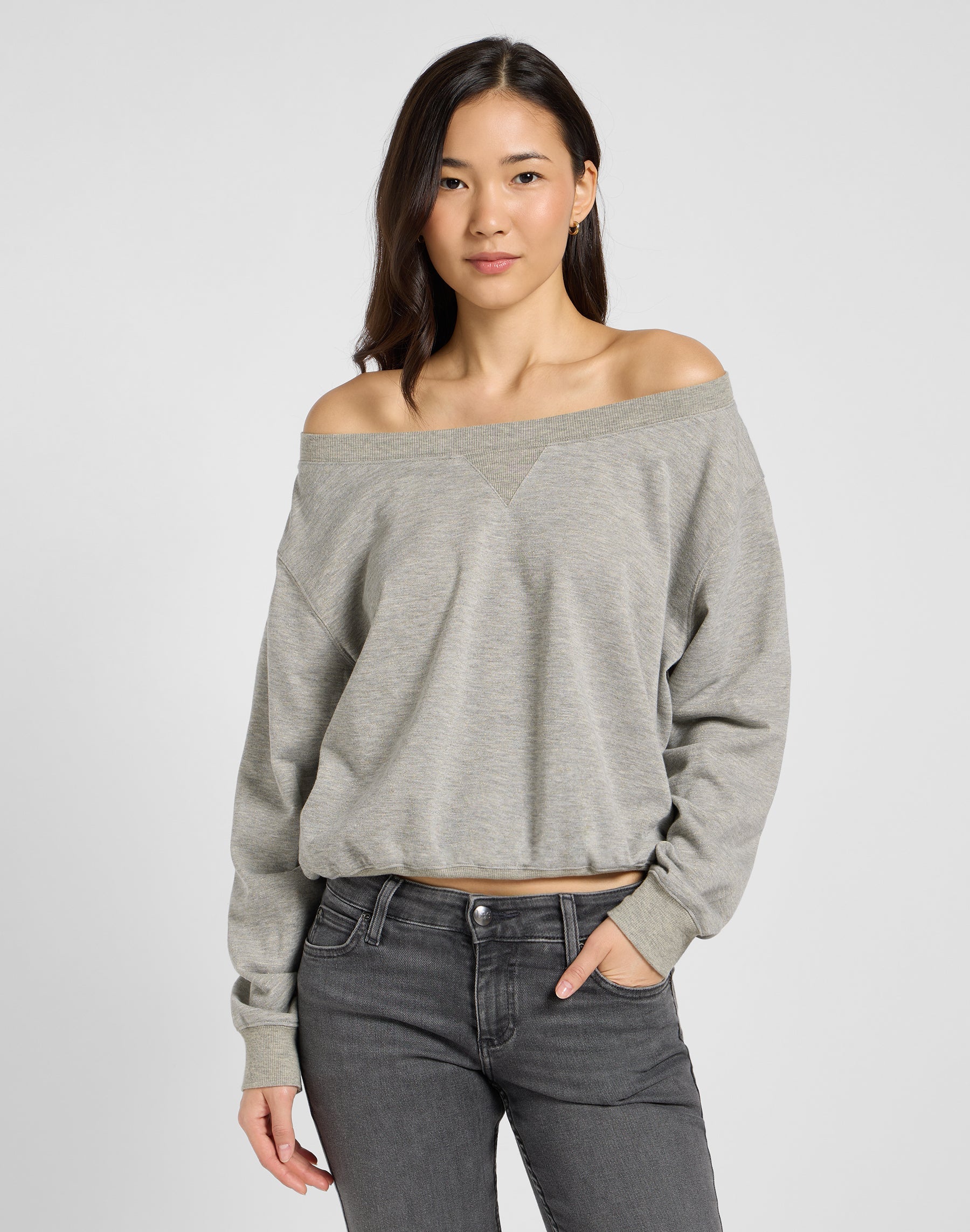 Off Shoulder Sws in Grey Heather Sweatshirts Lee