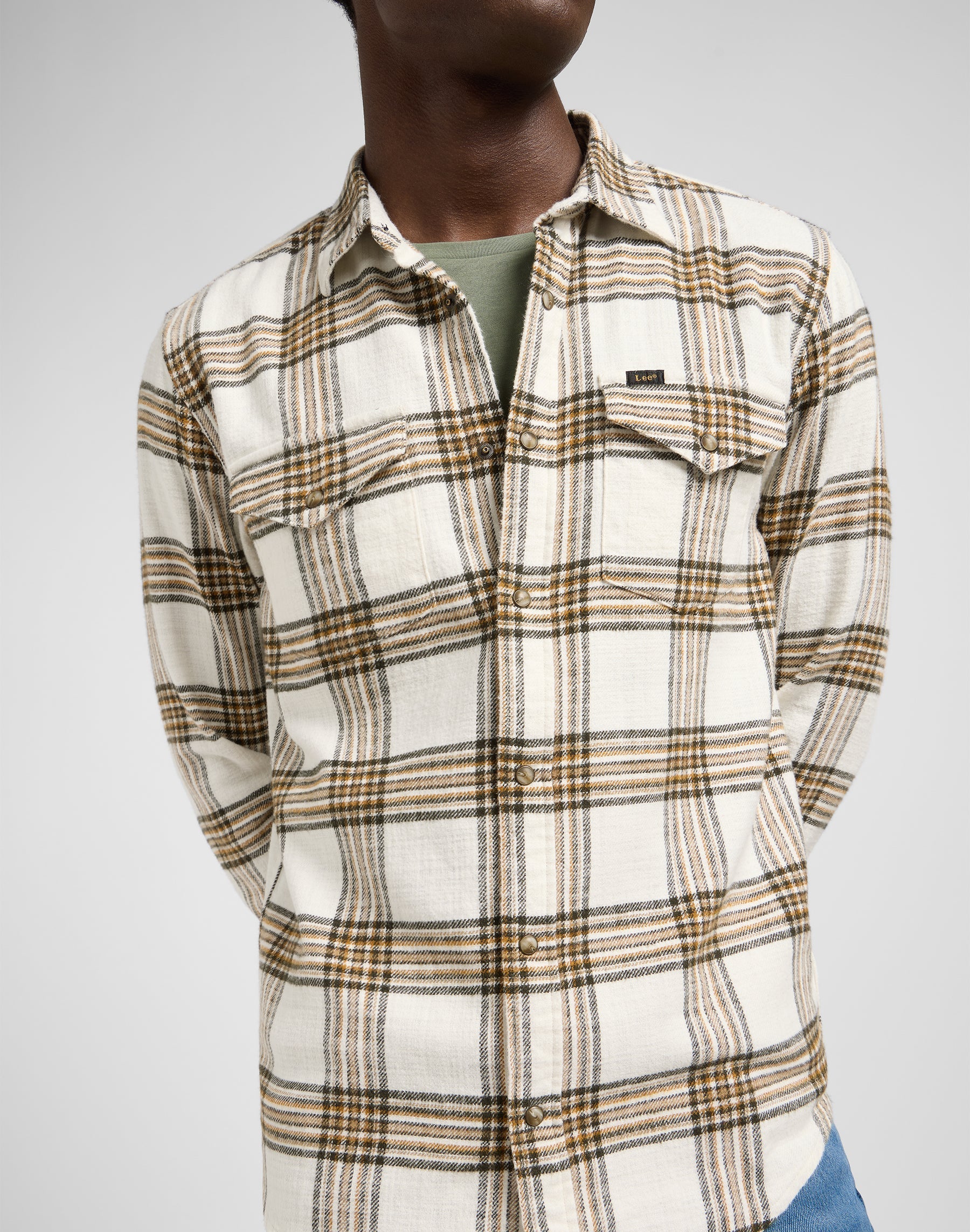 Clean Western Shirt in Ecru Ochre Plaid Shirts Lee