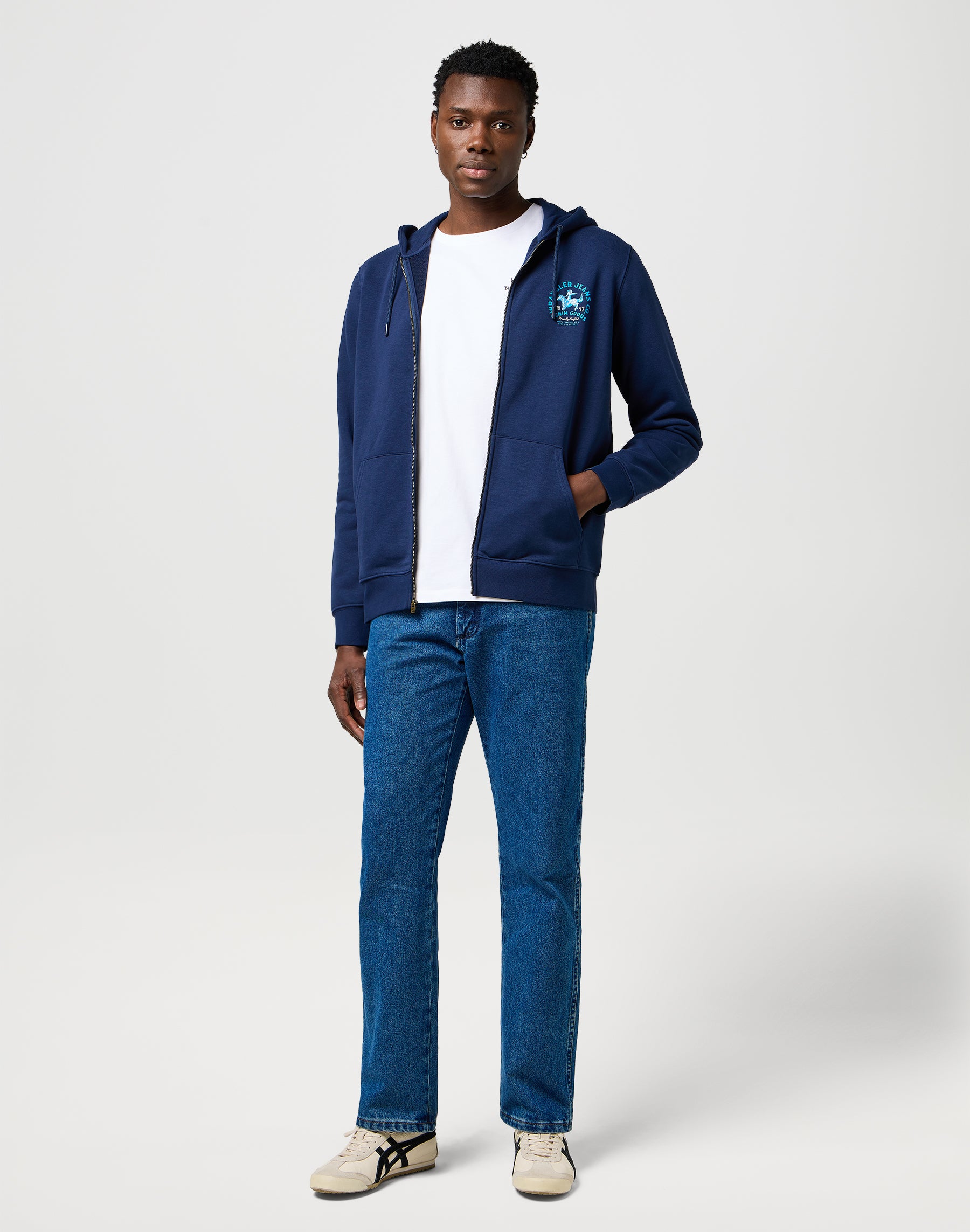 Graphic Zip Hoodie in Navy Sweat Jackets Wrangler