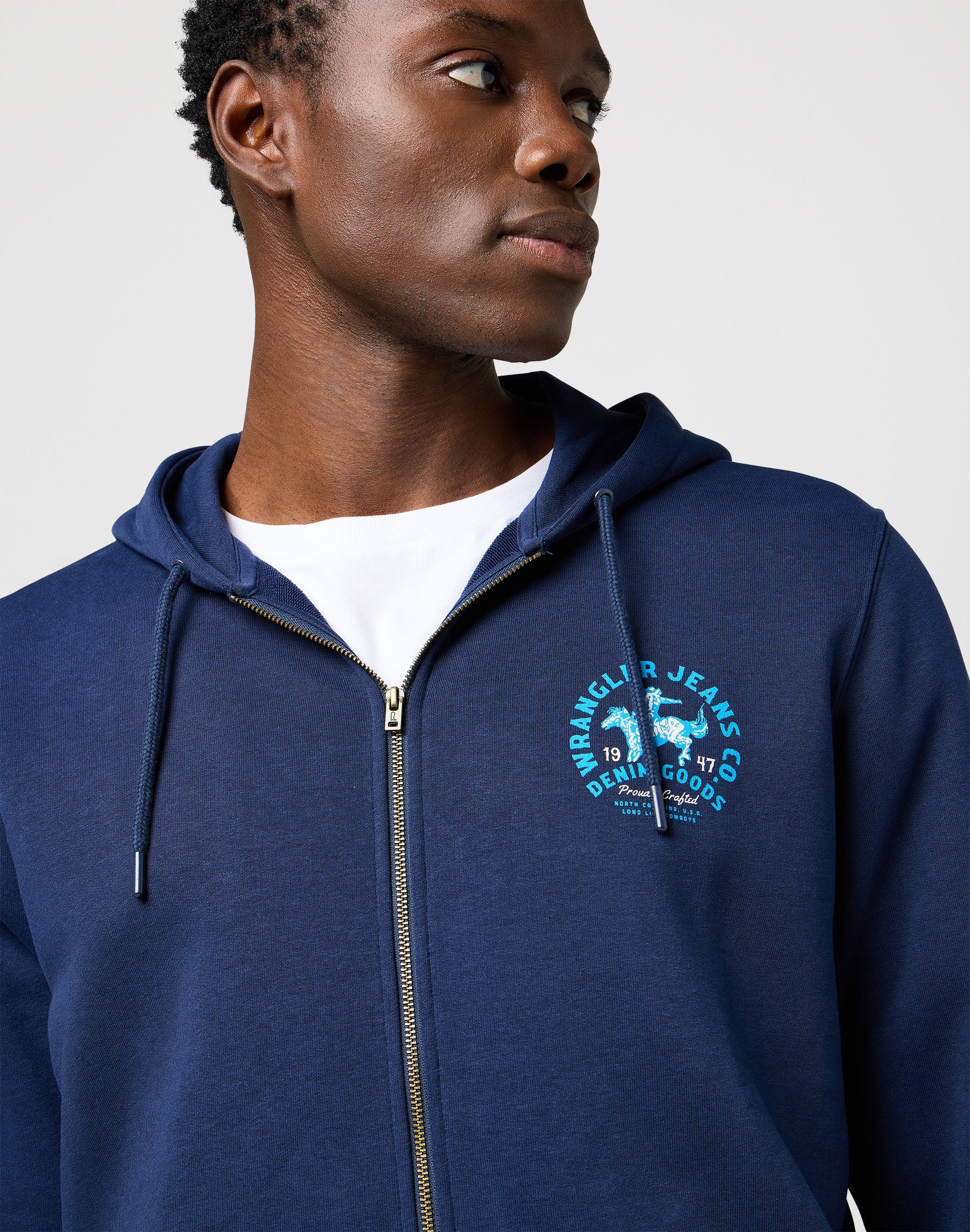Graphic Zip Hoodie in Navy Sweat Jackets Wrangler