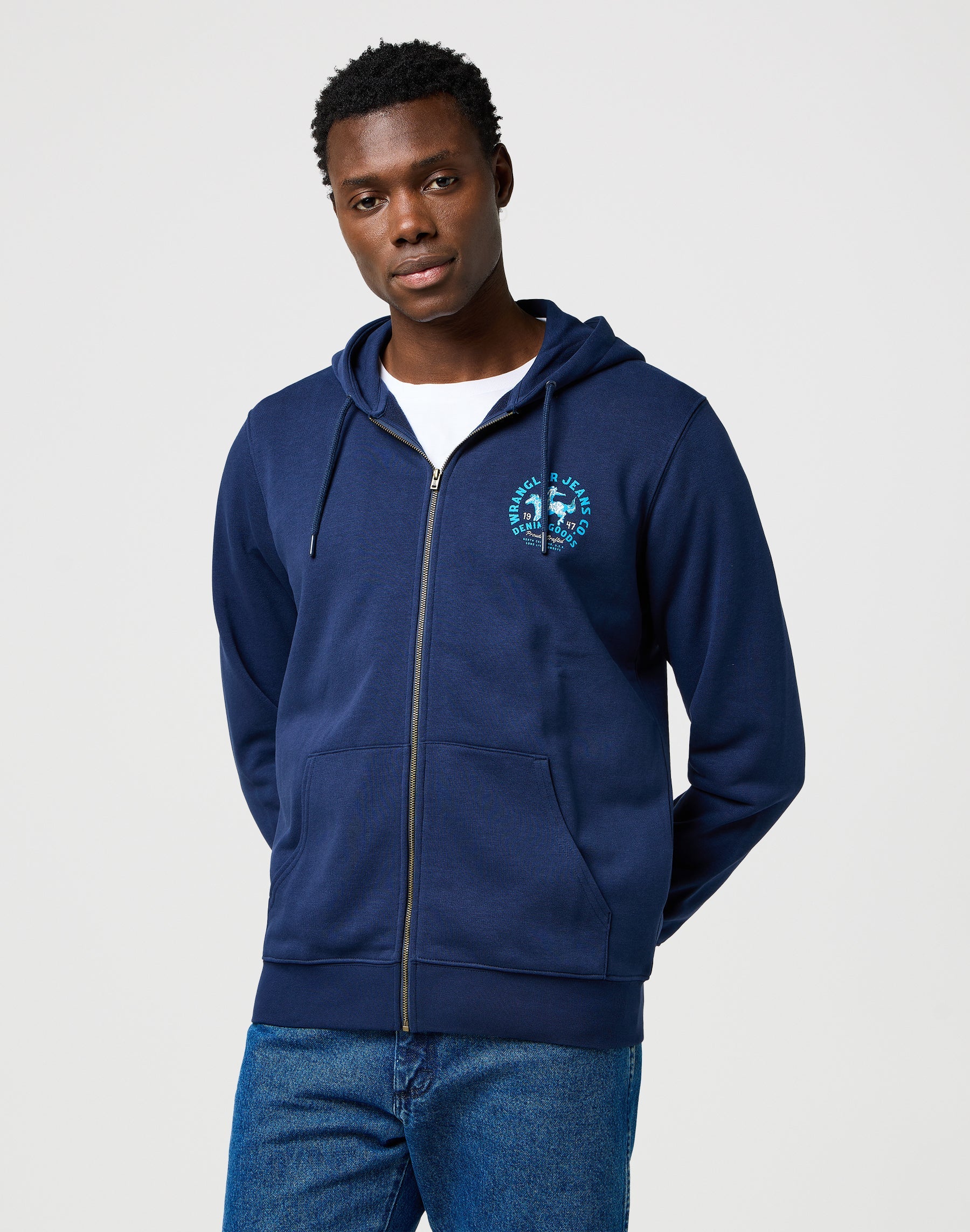 Graphic Zip Hoodie in Navy Sweat Jackets Wrangler