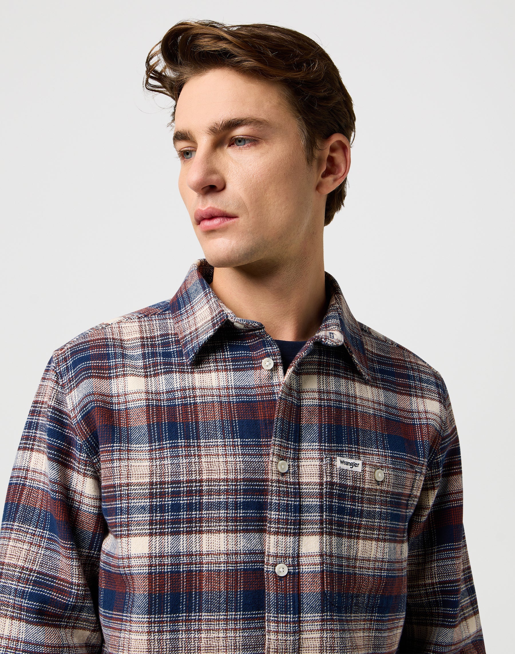 Brushed 1 Pkt Shirt in Navy Birch Shirts Wrangler