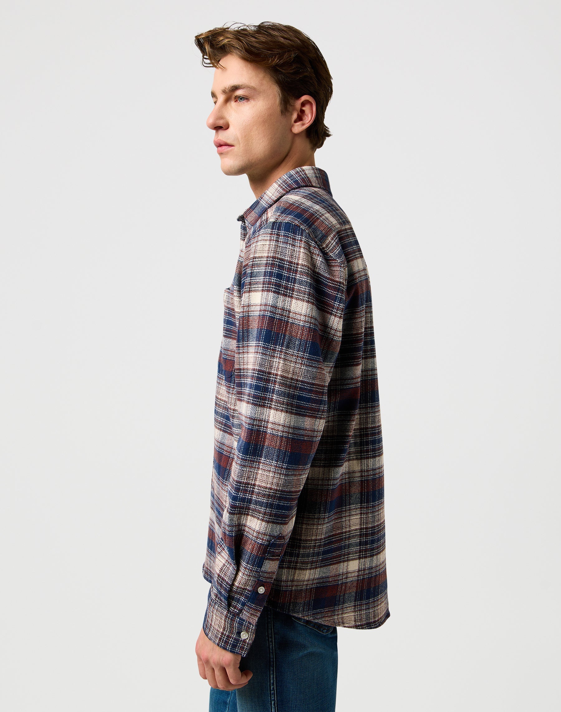Brushed 1 Pkt Shirt in Navy Birch Shirts Wrangler