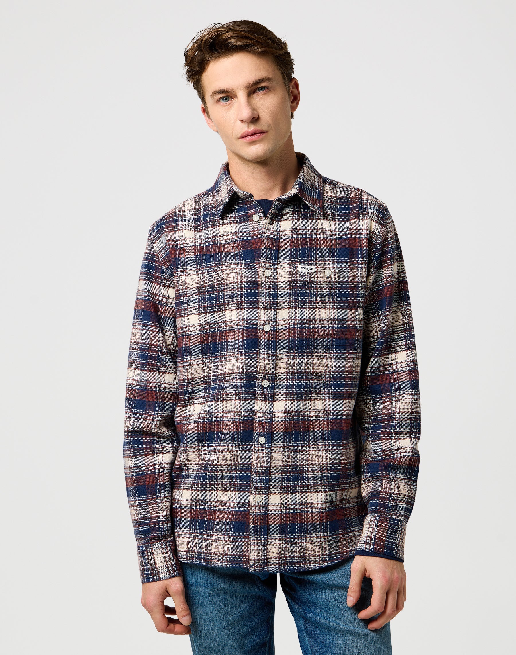 Brushed 1 Pkt Shirt in Navy Birch Shirts Wrangler