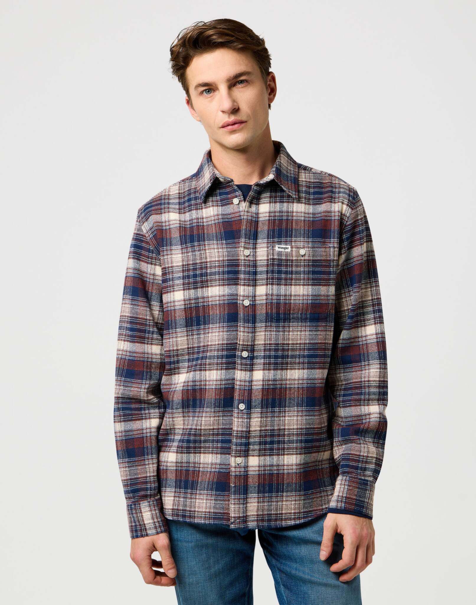 Brushed 1 Pkt Shirt in Navy Birch Shirts Wrangler
