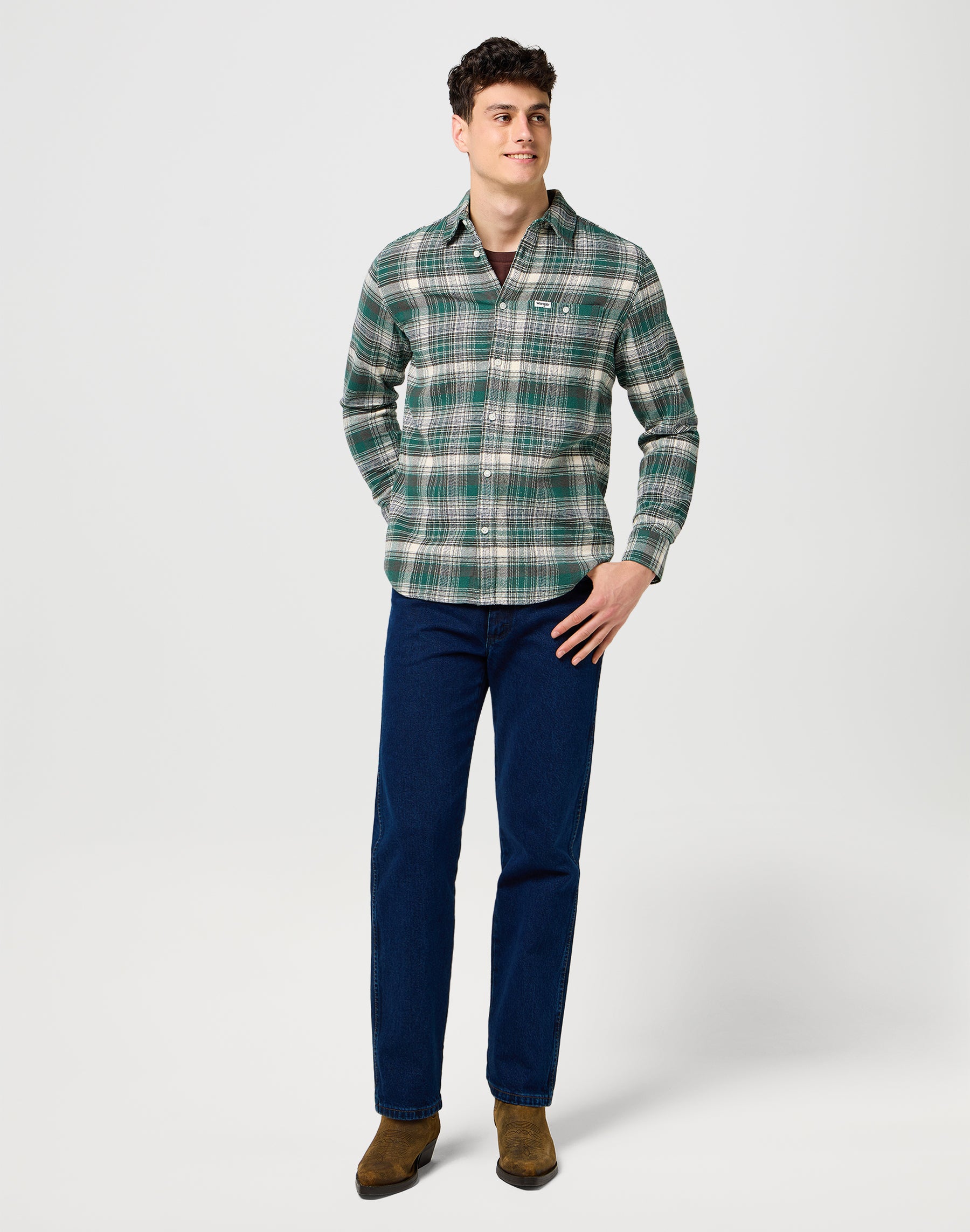Brushed 1 Pkt Shirt in Green Birch Shirts Wrangler