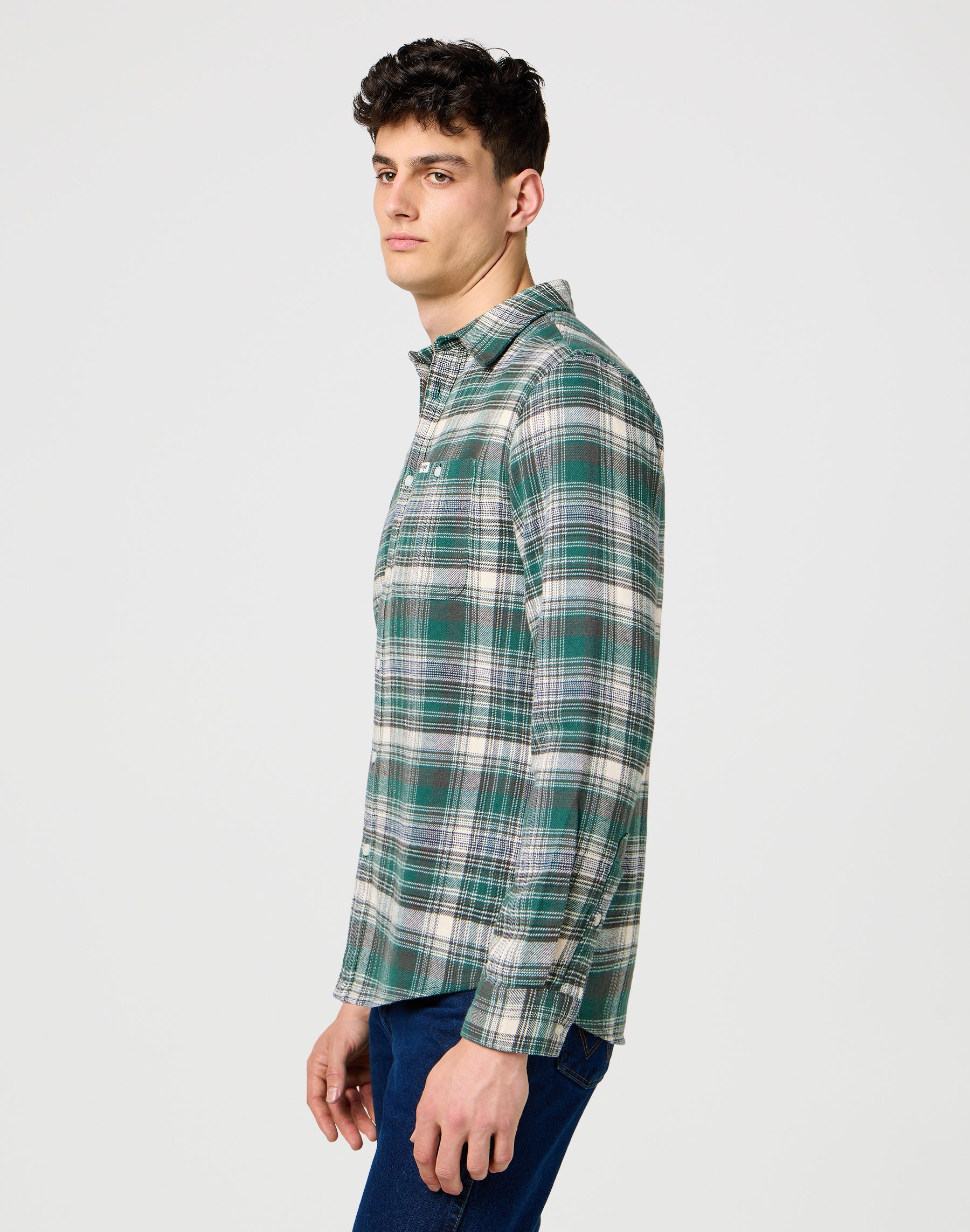 Brushed 1 Pkt Shirt in Green Birch Shirts Wrangler