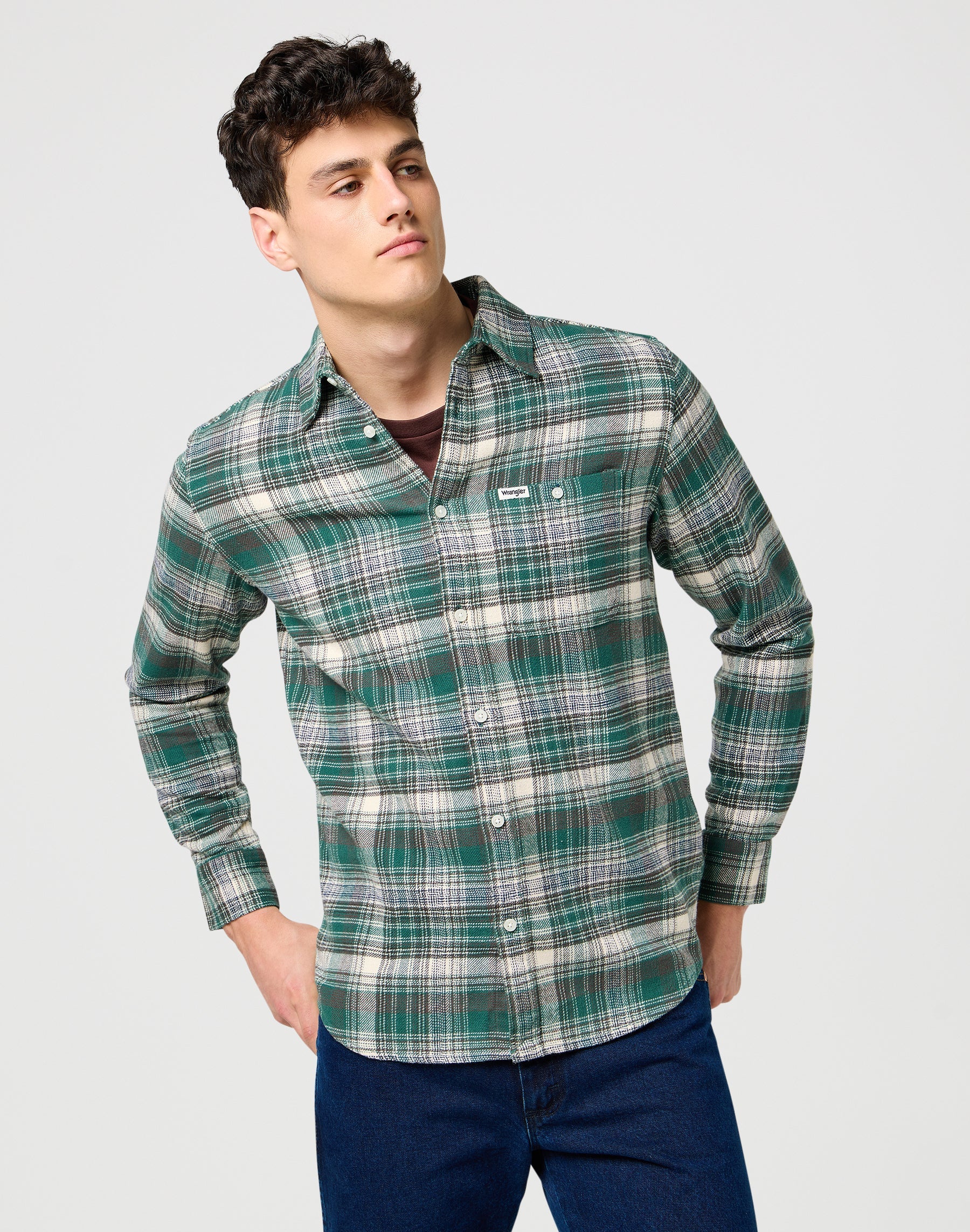 Brushed 1 Pkt Shirt in Green Birch Shirts Wrangler