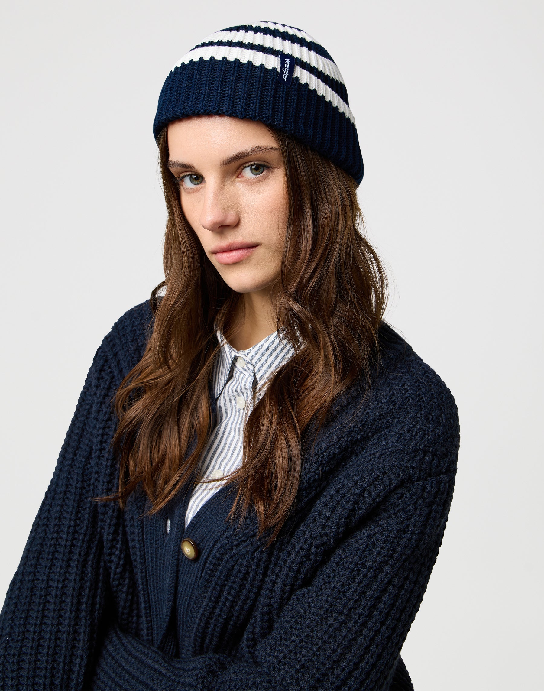 Striped Beanie in Dark Navy Caps Wrangler