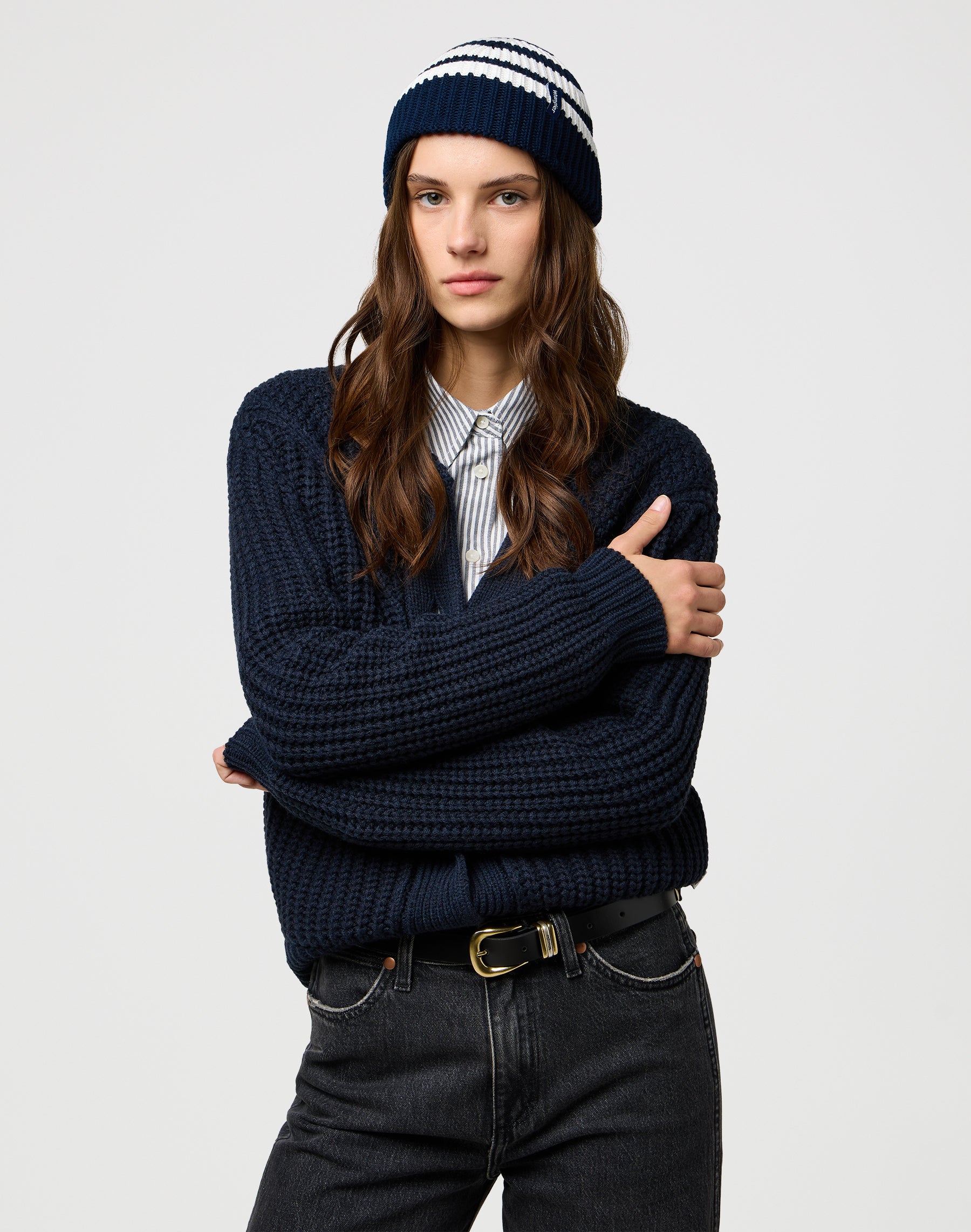 Striped Beanie in Dark Navy Caps Wrangler