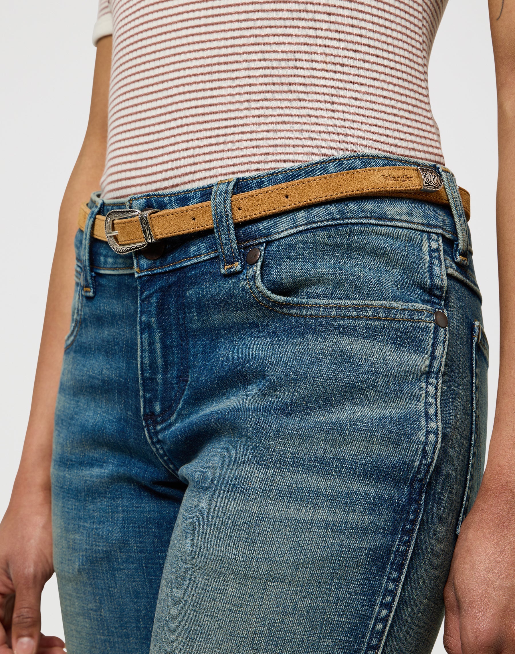 Thin Western Belt in Camel Belt Wrangler