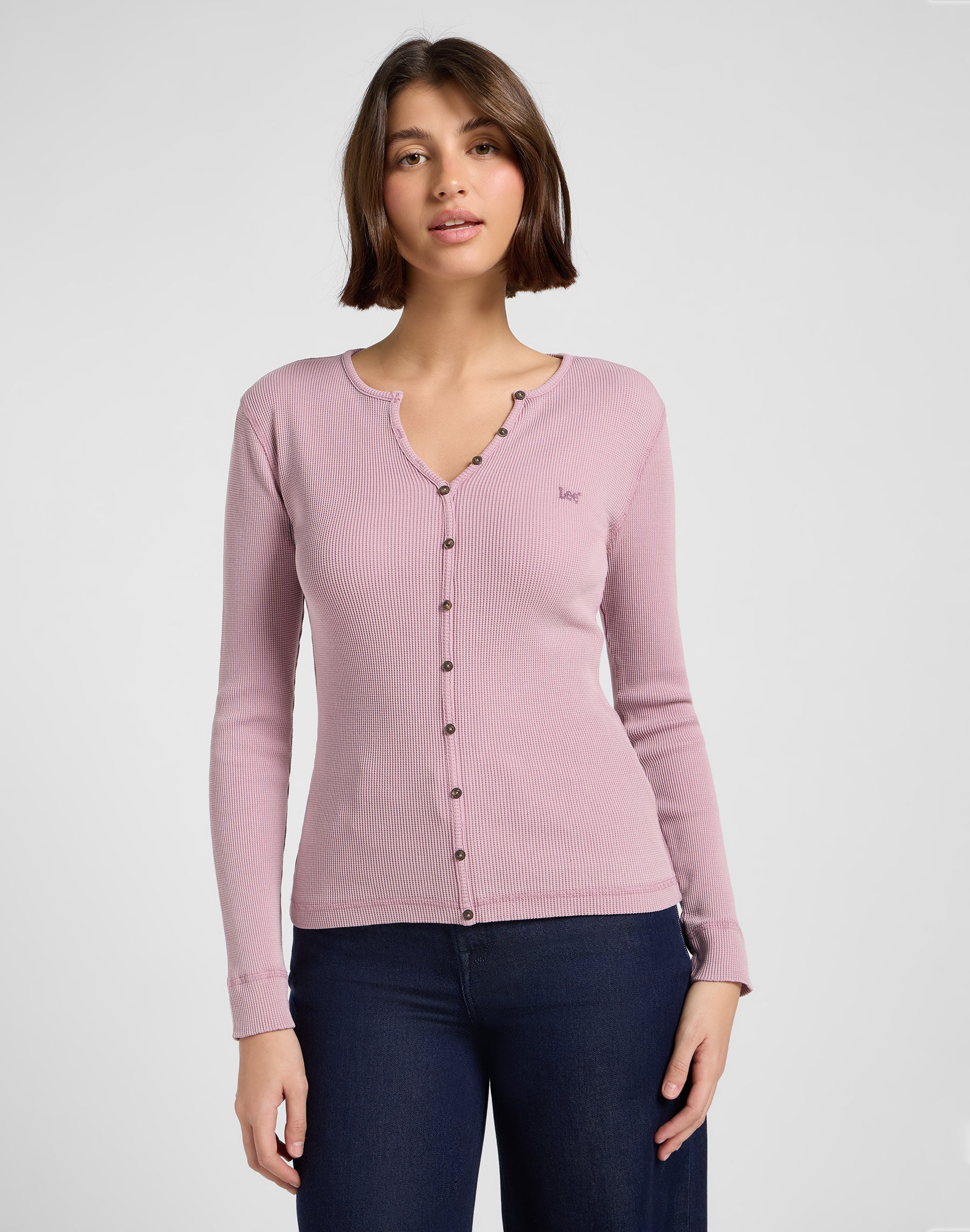 Washed Waffle Henley in Plumberry T-Shirts Lee