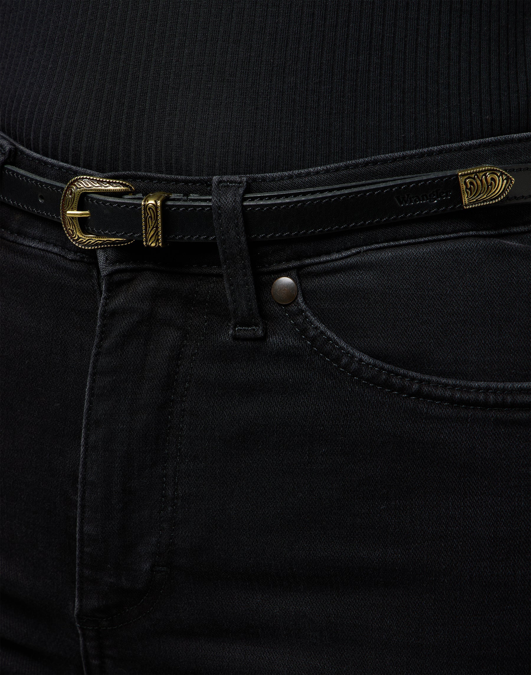 Thin Western Belt in Black Belt Wrangler