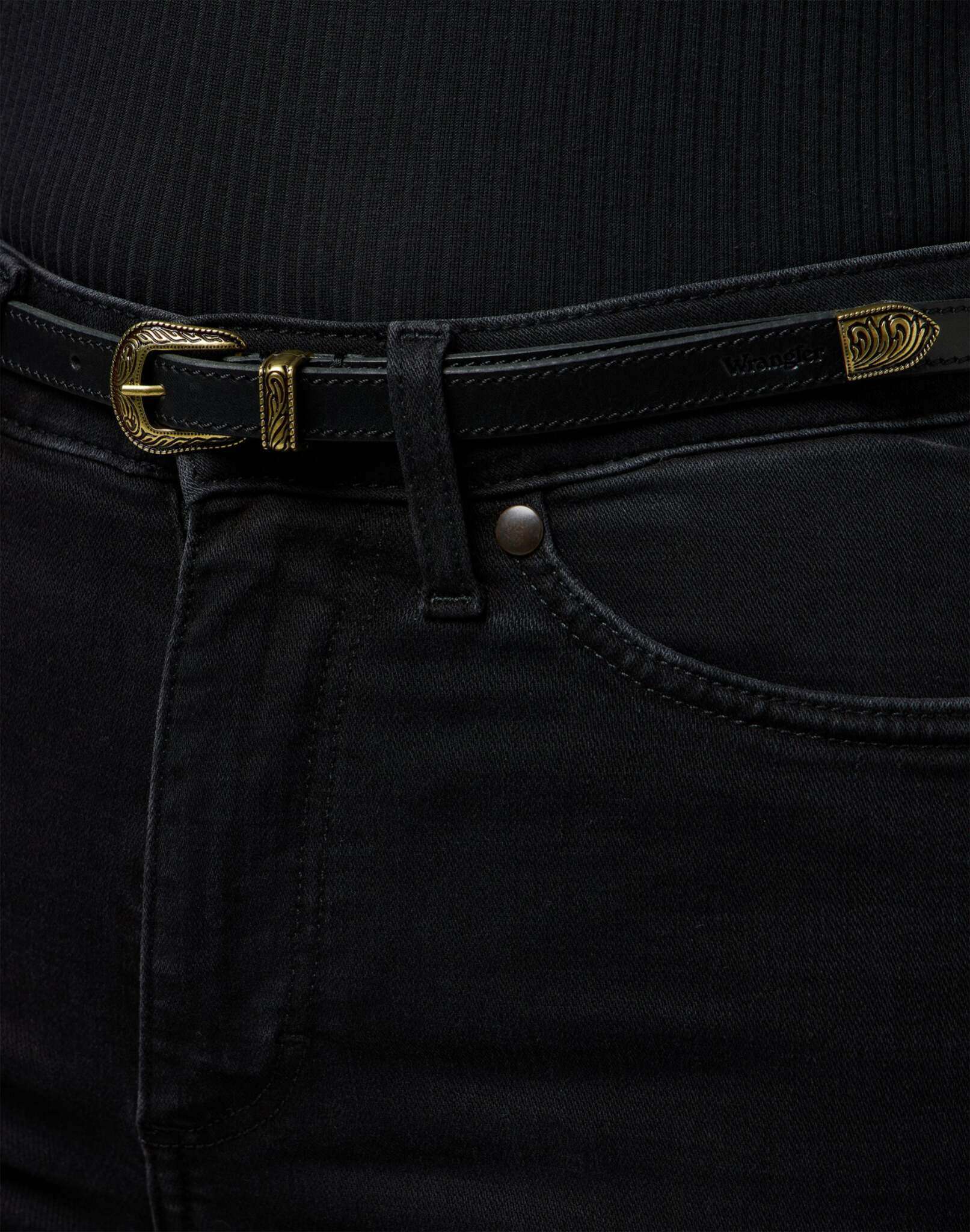 Thin Western Belt in Black Belt Wrangler