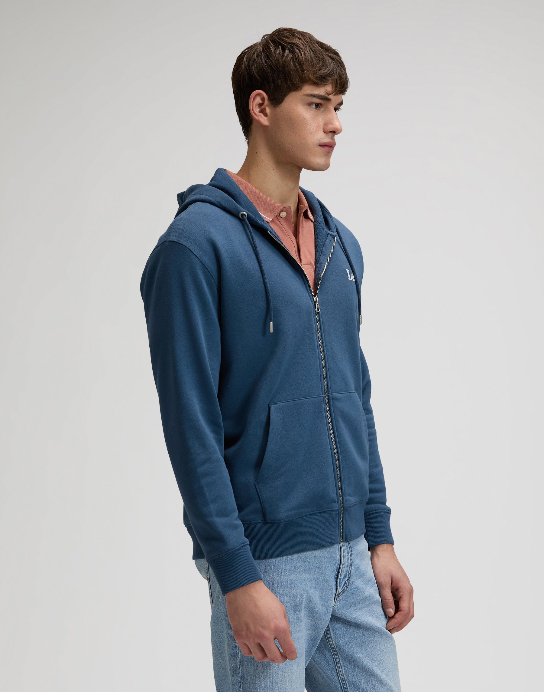 Ess Lee Zip Hoodie in Academy Blue