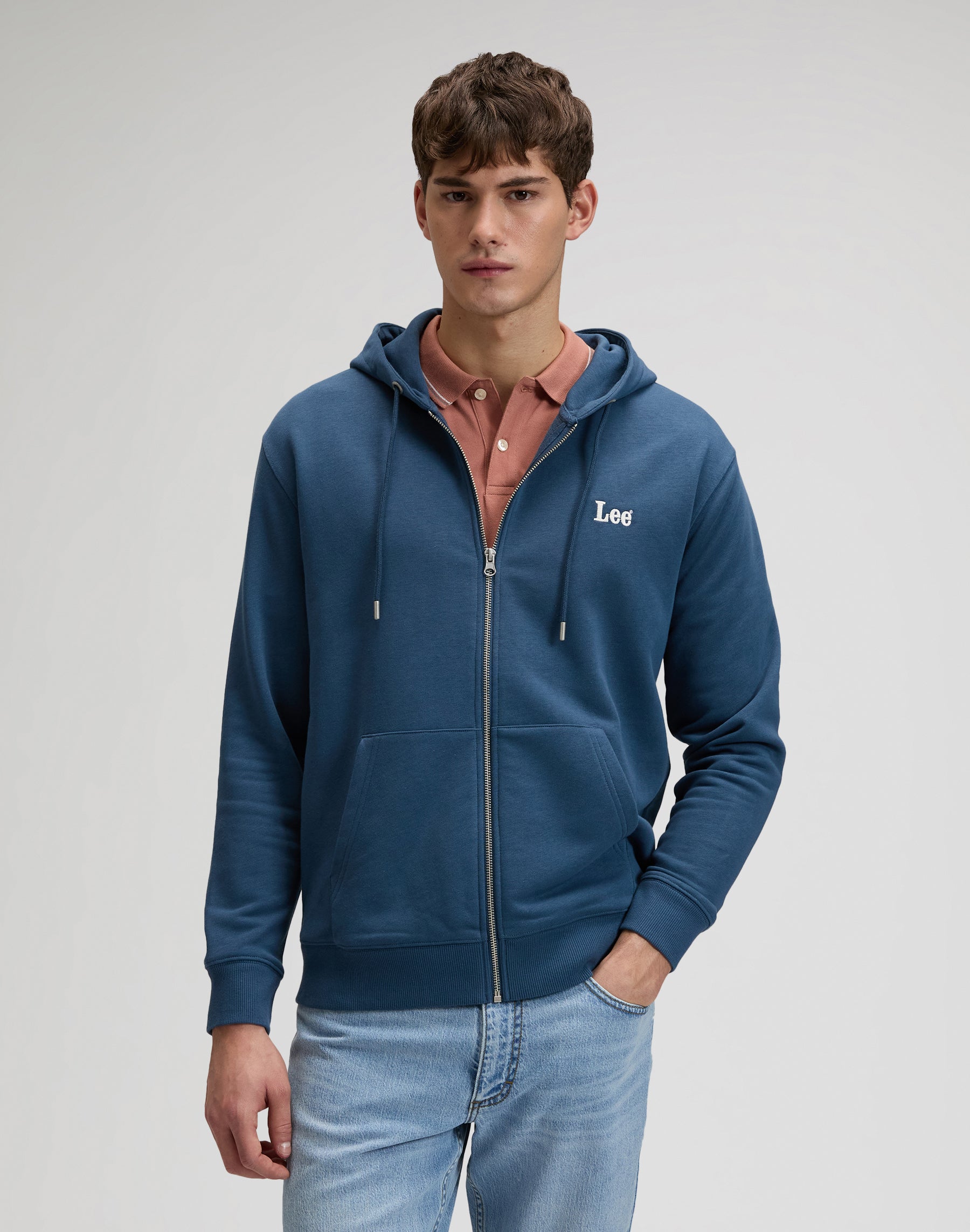 Ess Lee Zip Hoodie in Academy Blue