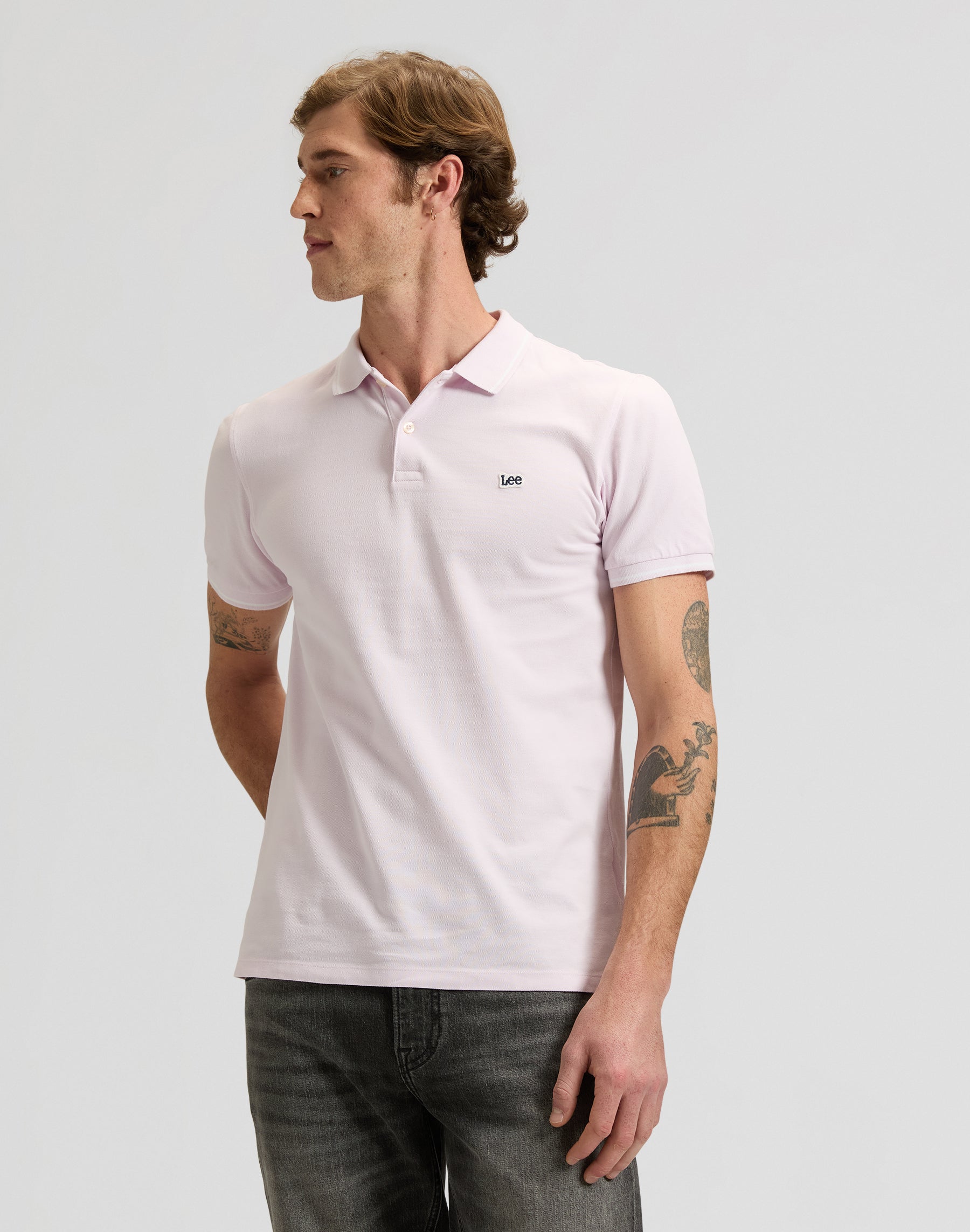 Pique polo shirt in light icy pink